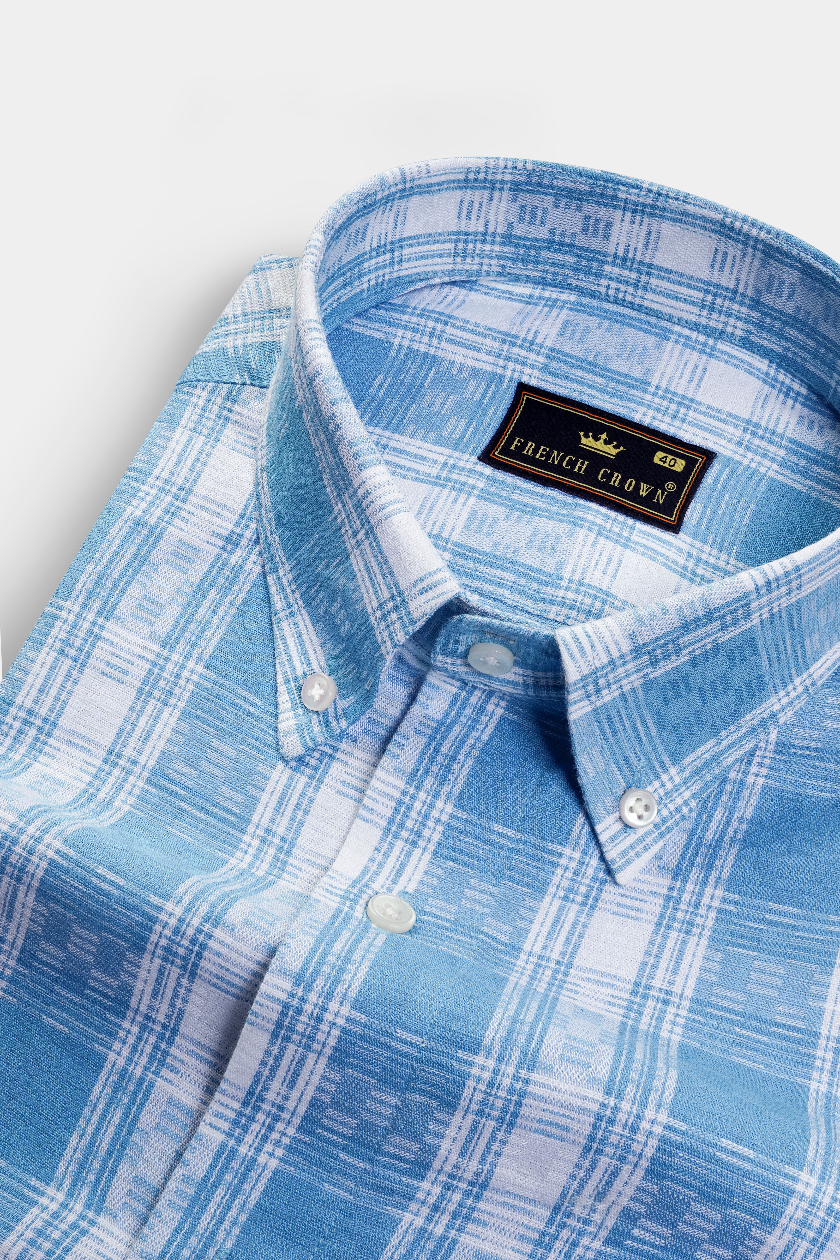 Carolina Blue Plaid Dobby Textured Premium Giza Cotton Shirt