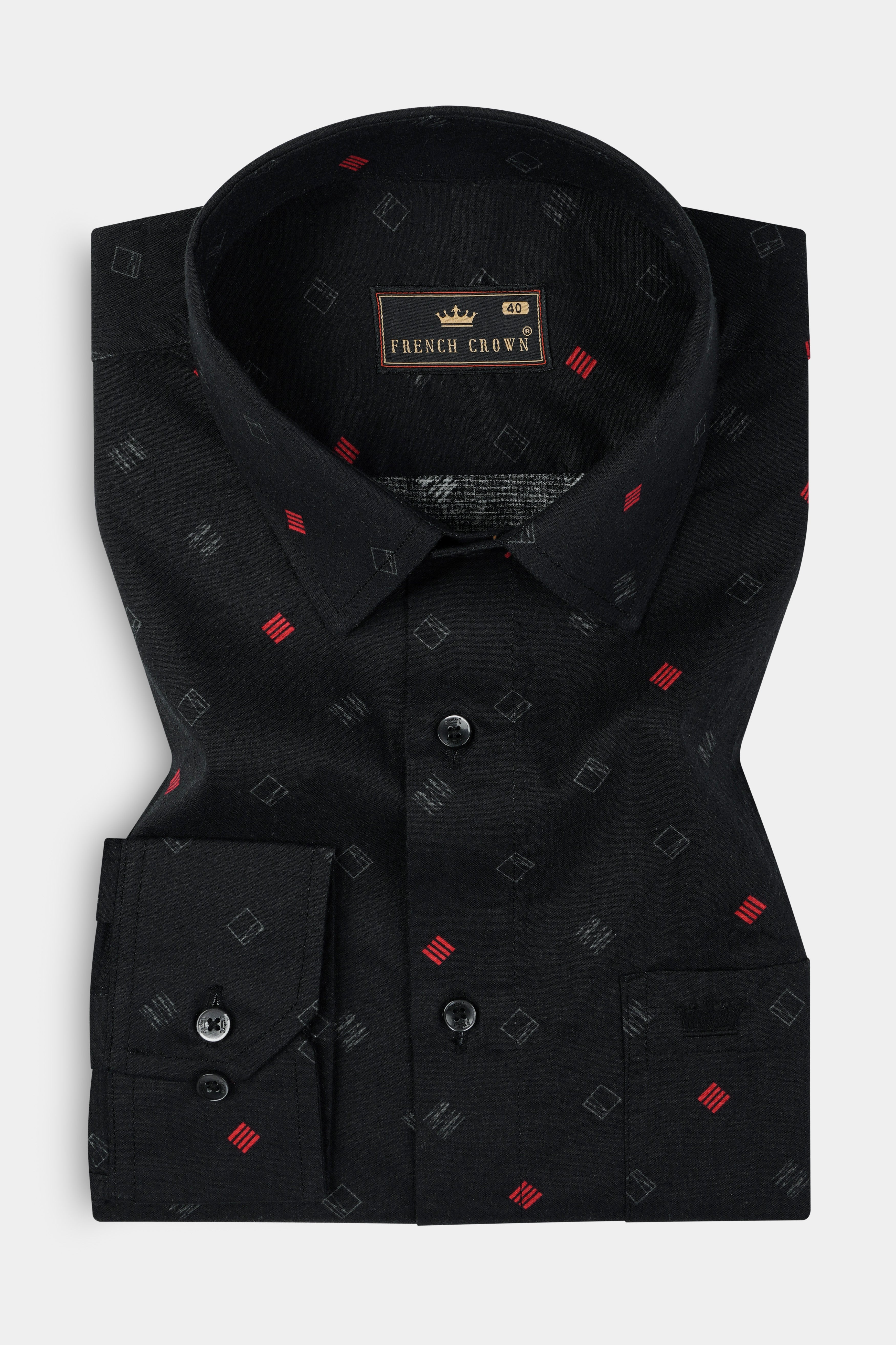 Jade Black Printed Subtle Sheen Super Soft Premium Cotton Shirt