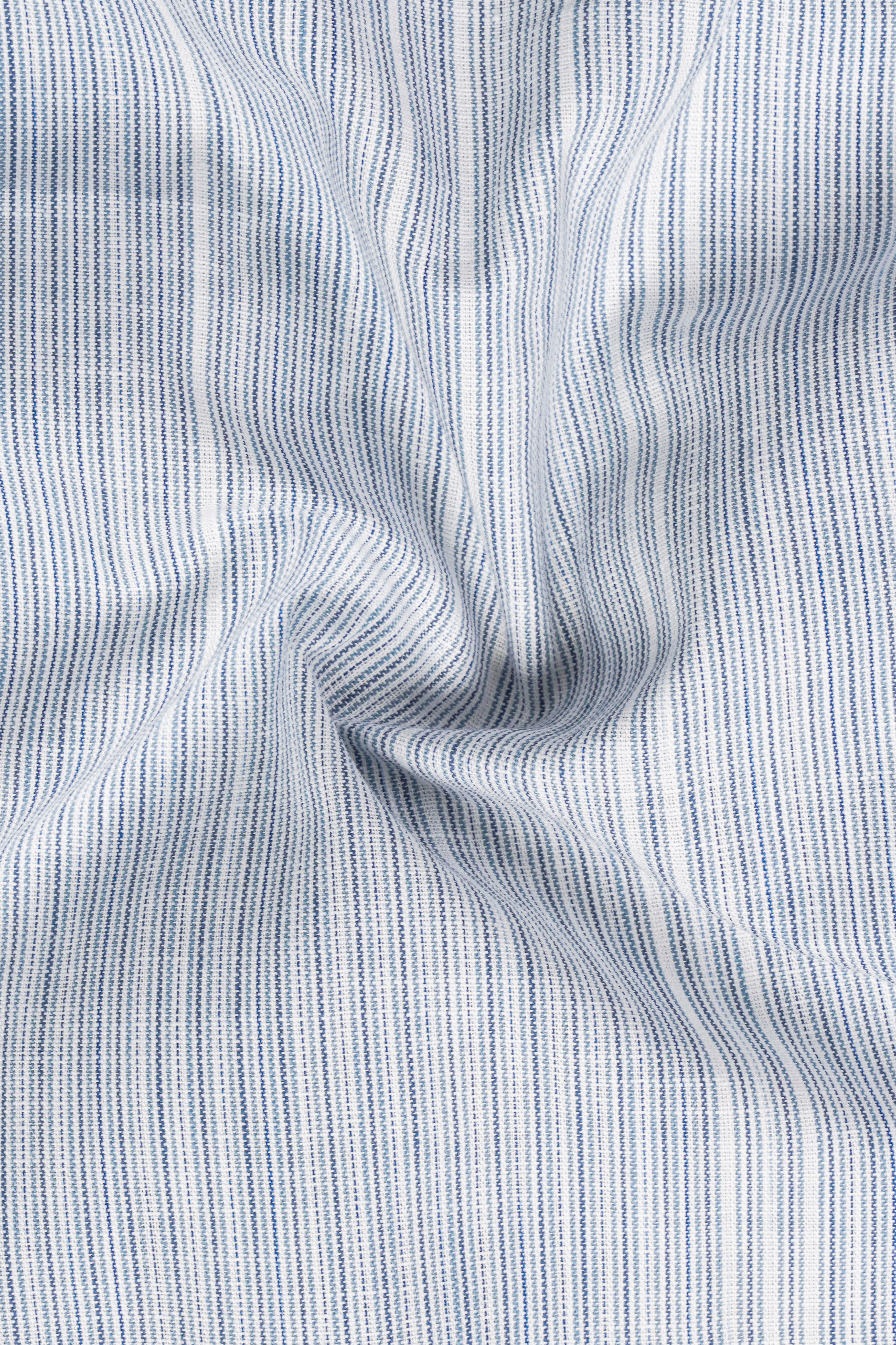 Haze Blue Striped Dobby Textured Premium Giza Cotton Shirt