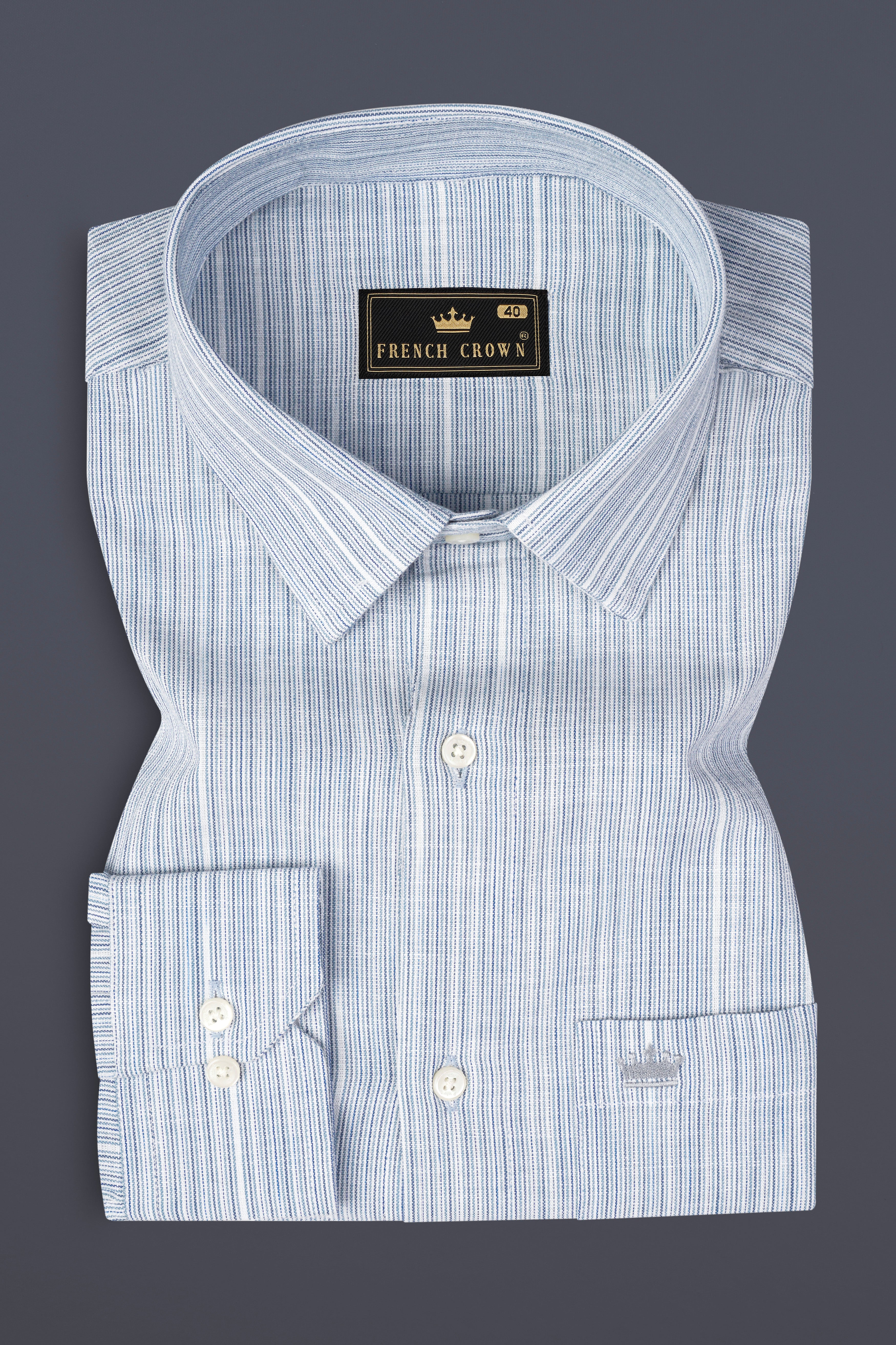 Haze Blue Striped Dobby Textured Premium Giza Cotton Shirt