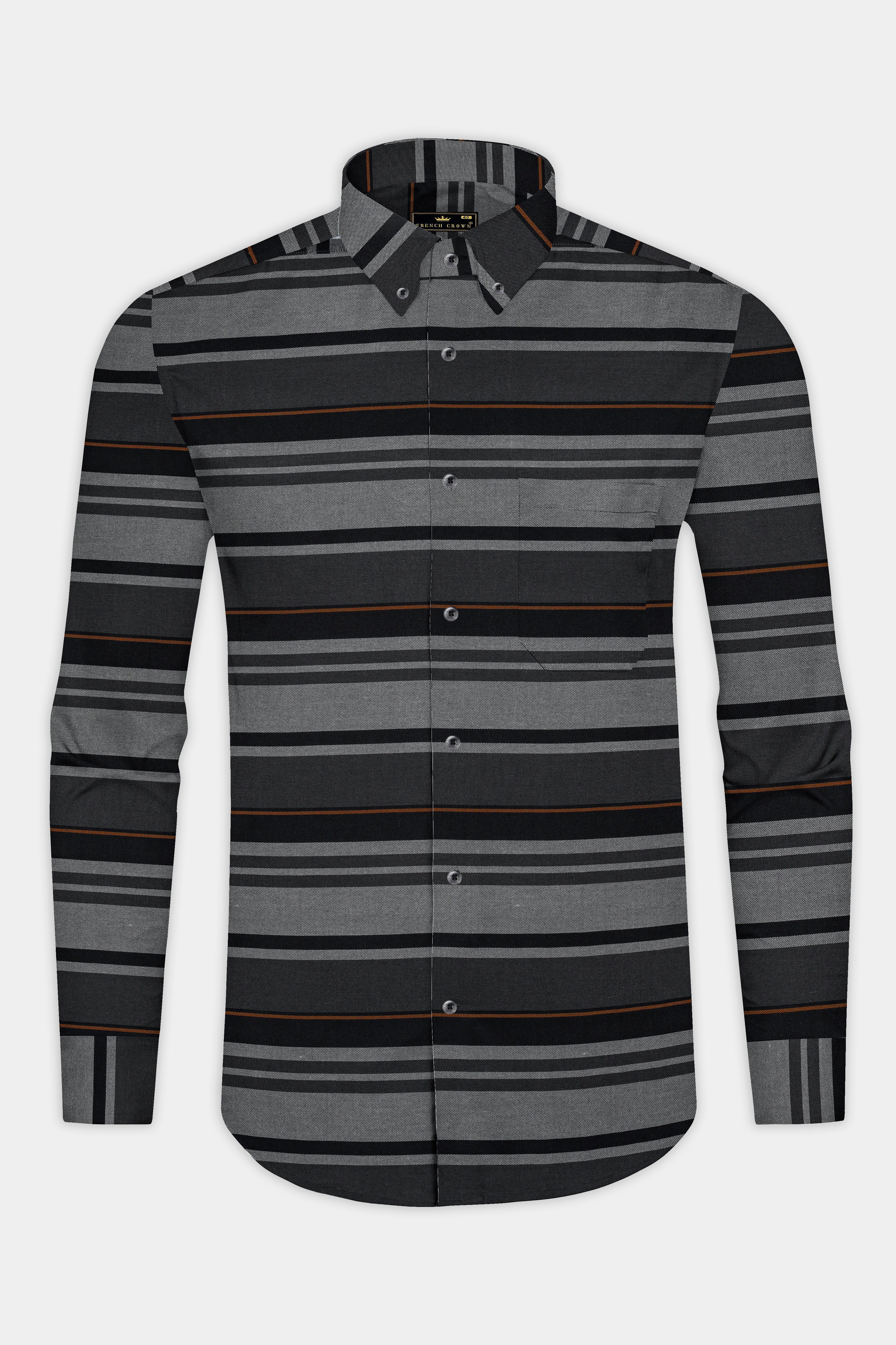 Shark Gray And Wenge Striped Oxford Premium Cotton Shirt