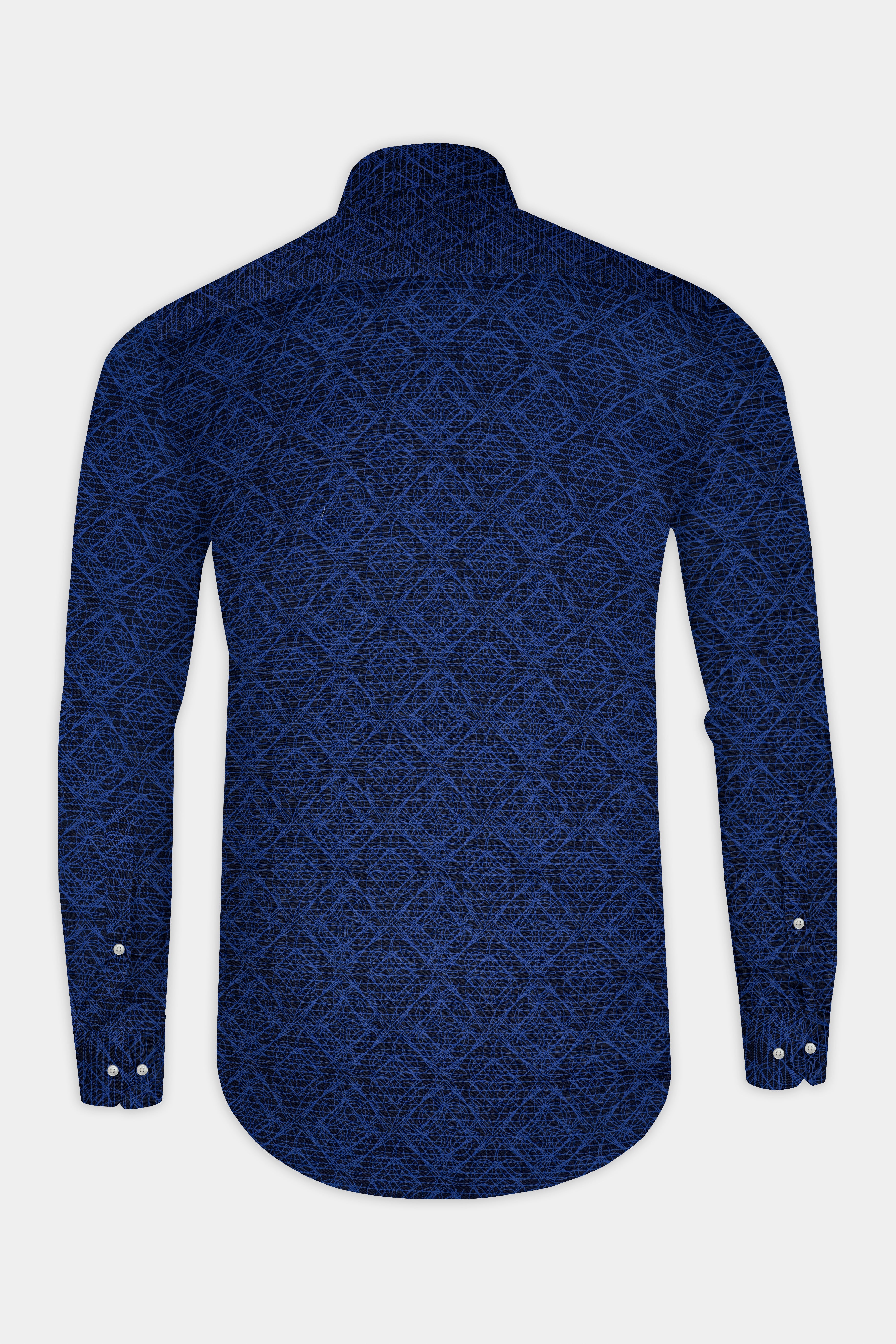 Bunting Blue Printed Jacquard Textured Premium Cotton Shirt