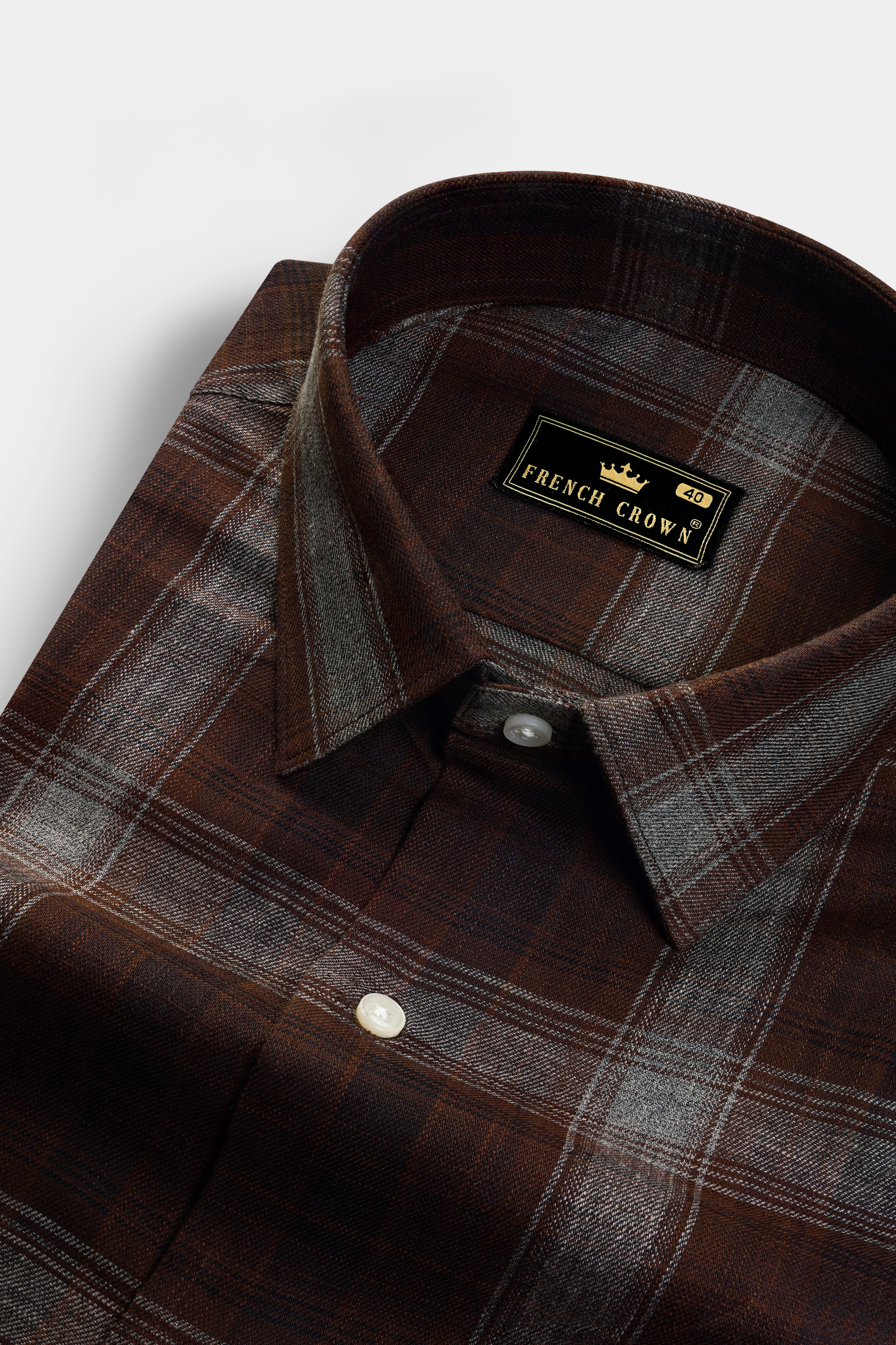 Eclipse Brown Plaid Premium Giza Cotton Shirt