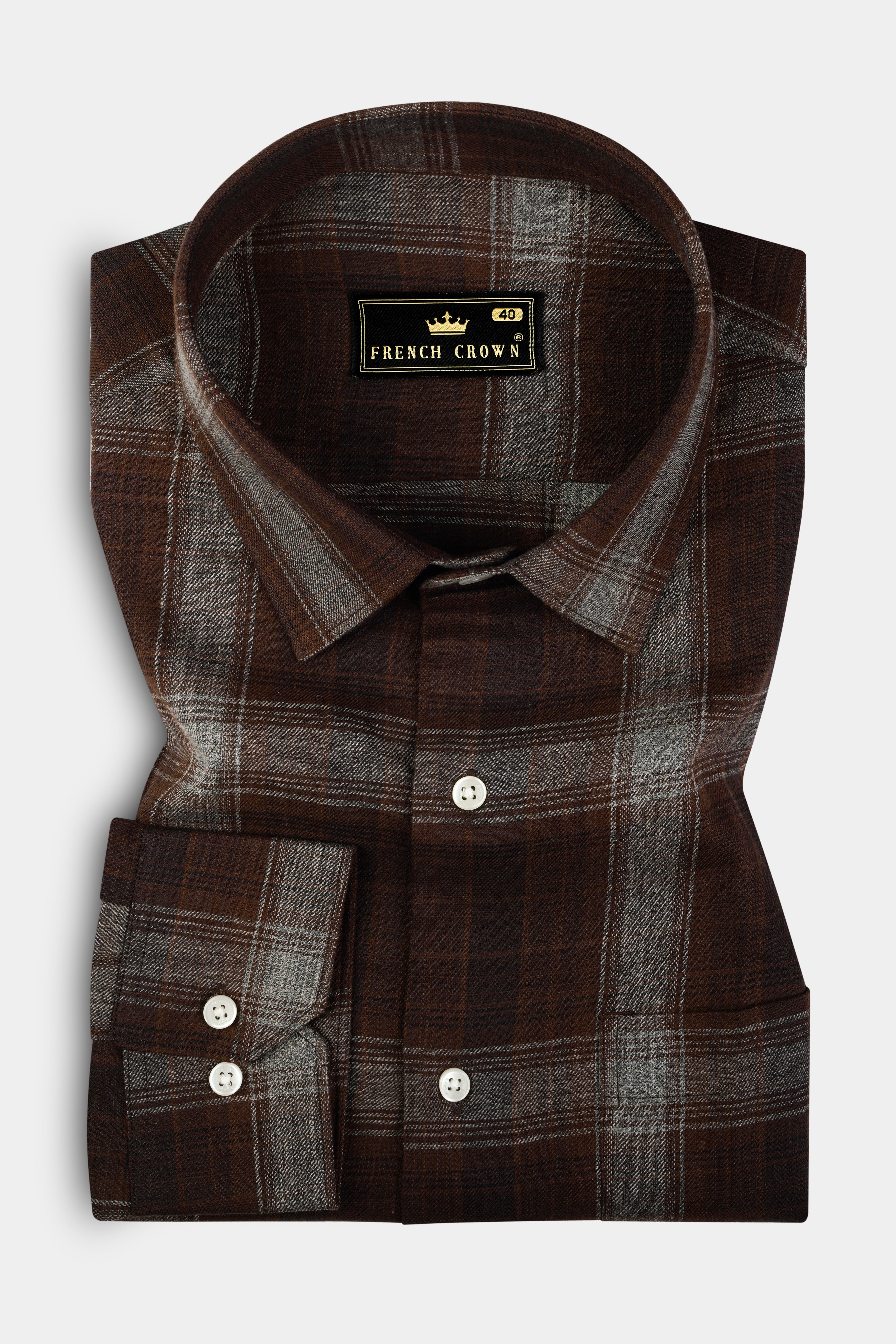 Eclipse Brown Plaid Premium Giza Cotton Shirt