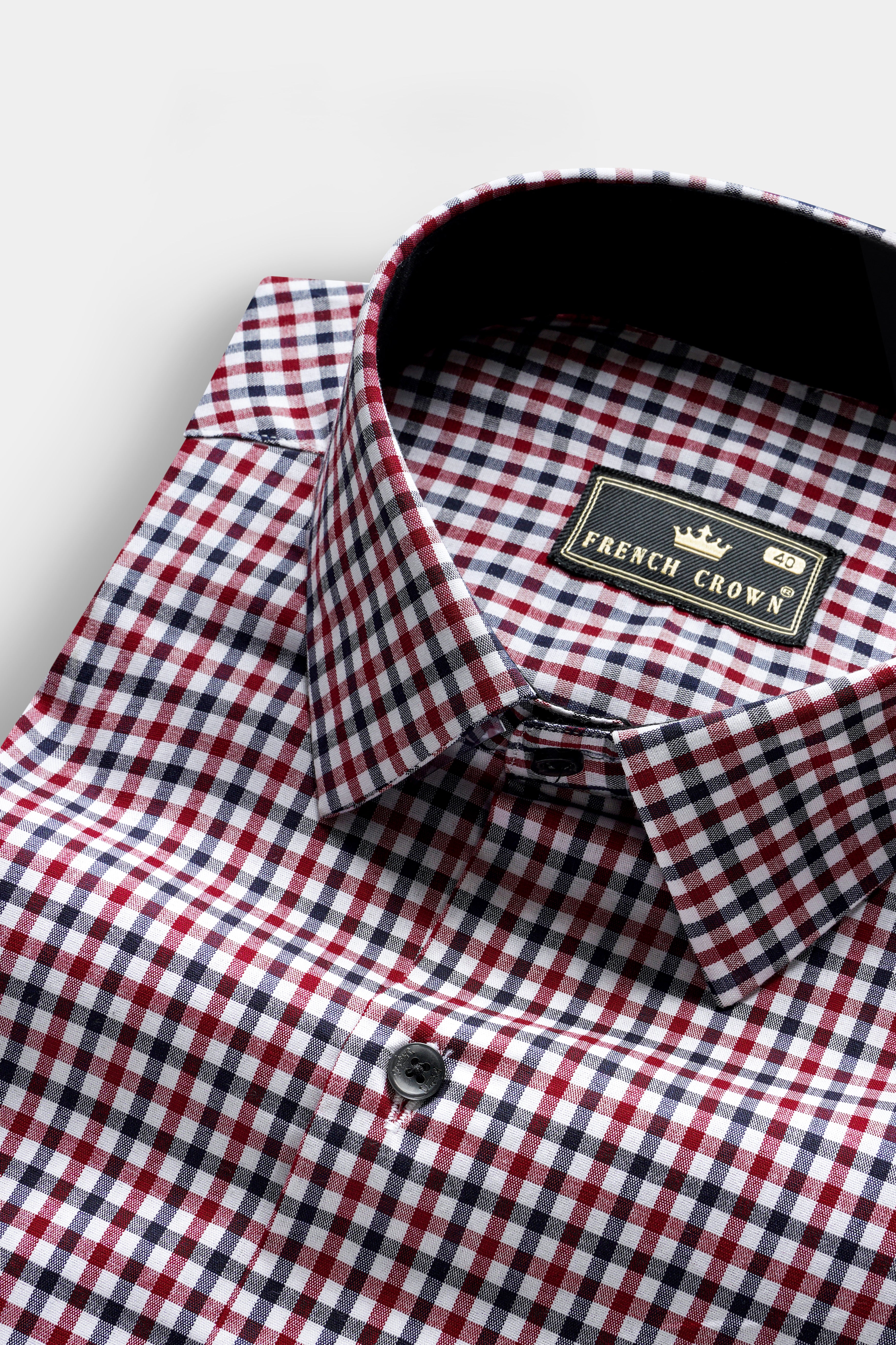 Venetian Red And Vulcan Blue Gingham Checked Premium Cotton Shirt