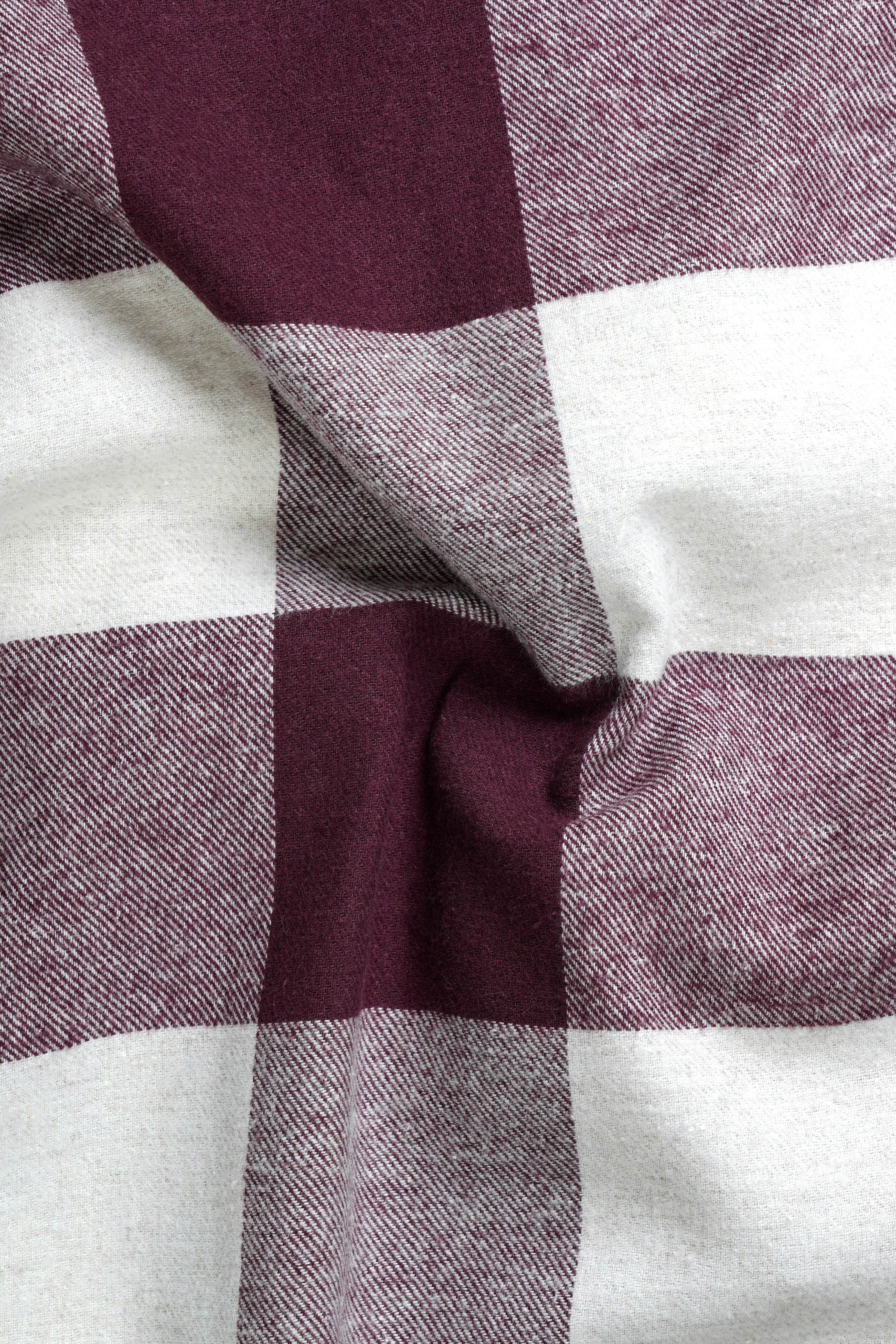 Wine Berry And Bright White Checked Heavyweight Flannel Cotton Shirt