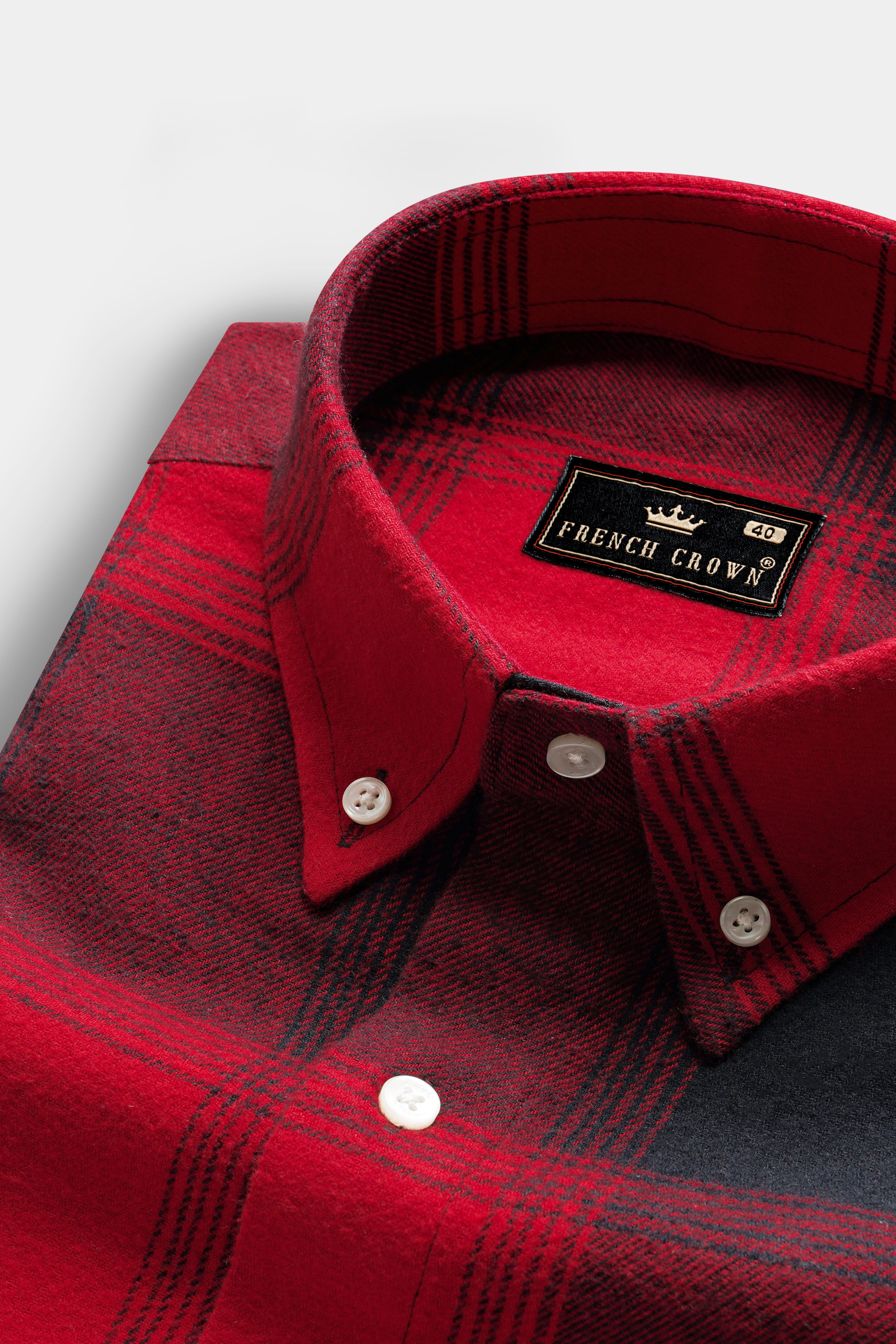 Monza Red And Jade Black Plaid Heavyweight Flannel Cotton Shirt