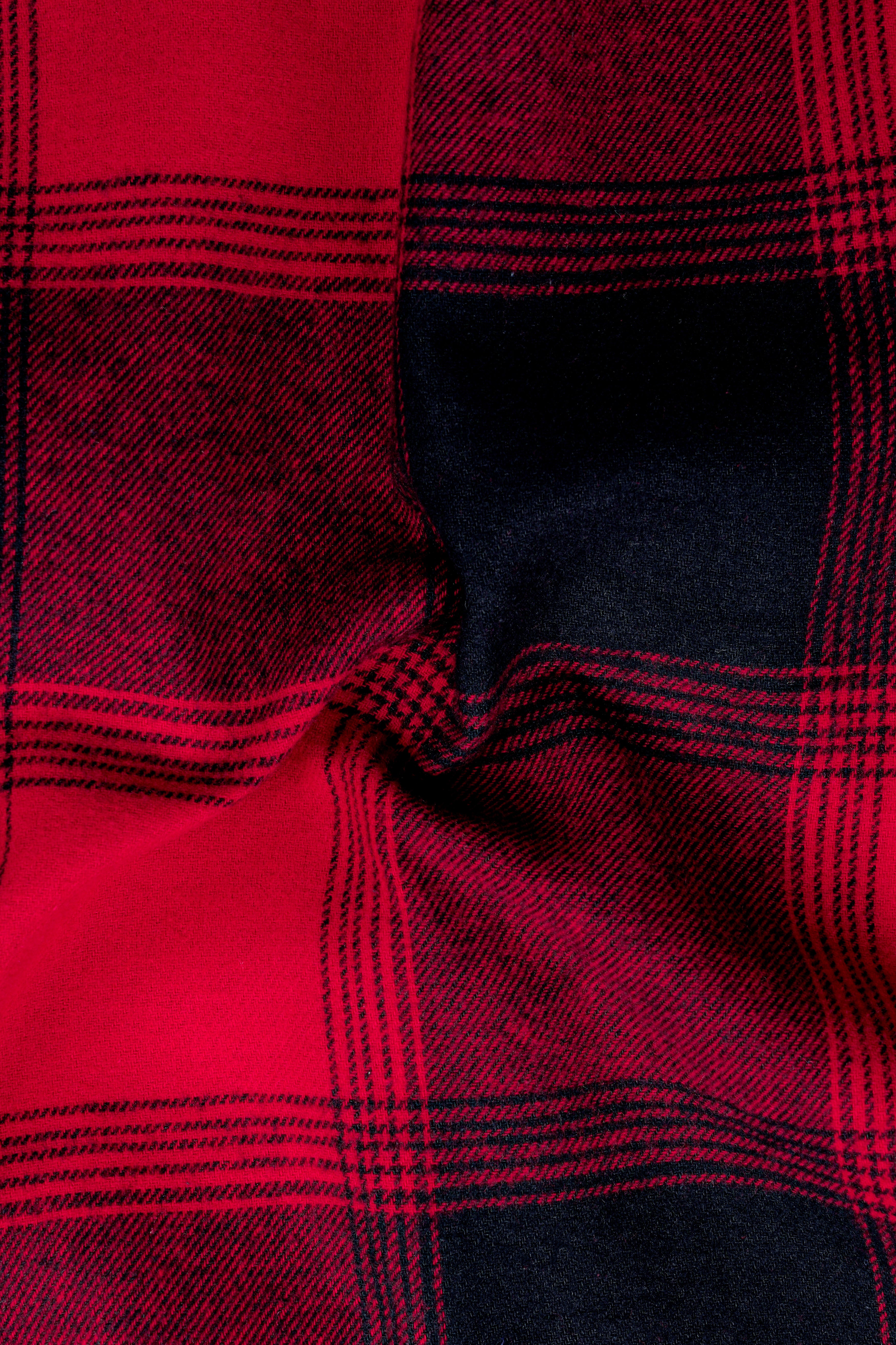 Monza Red And Jade Black Plaid Heavyweight Flannel Cotton Shirt