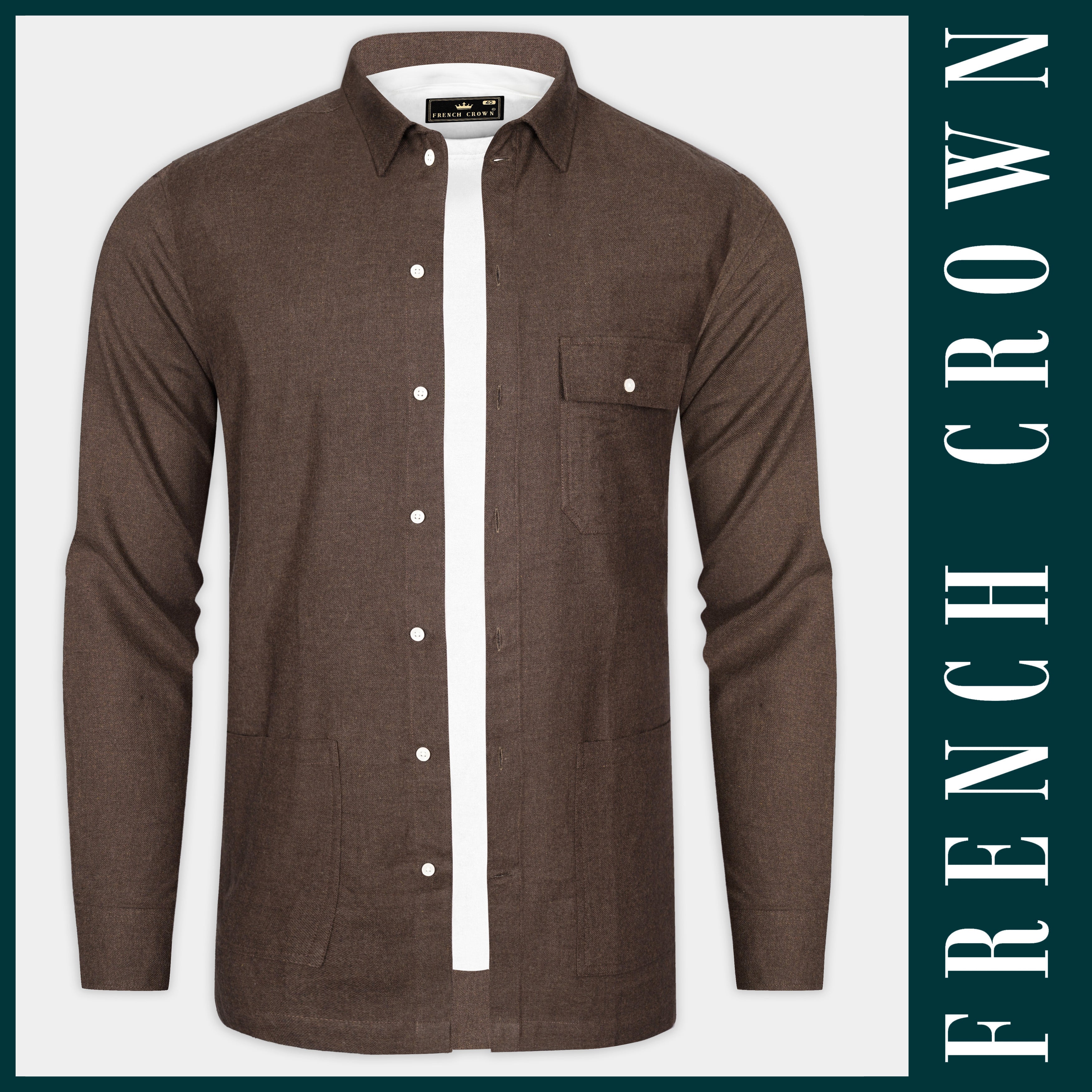 Scorpion Brown Casual Textured Premium Cotton Overshirt/Shacket