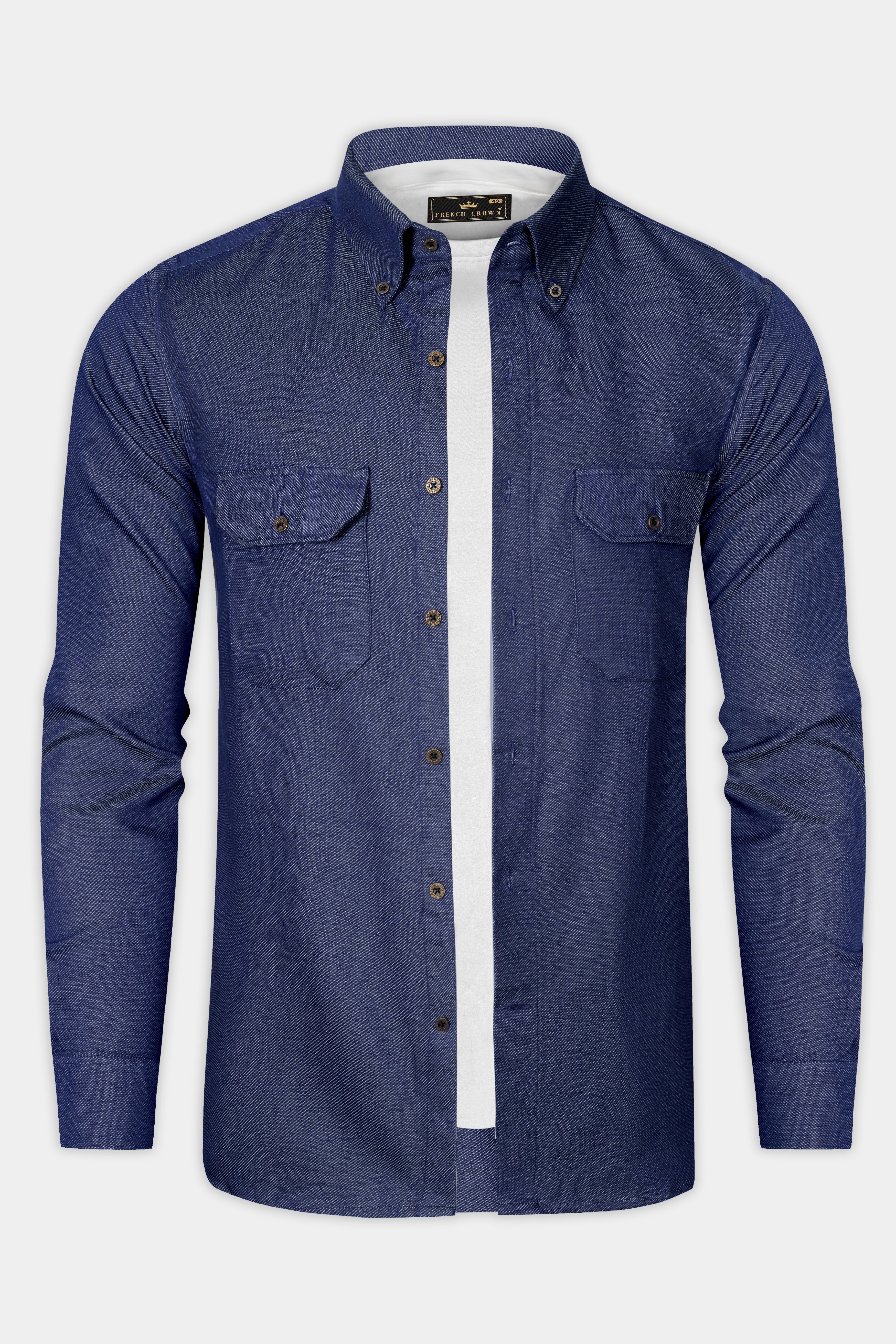 Rhino Blue Textured Heavyweight Denim Designer Overshirt/shacket