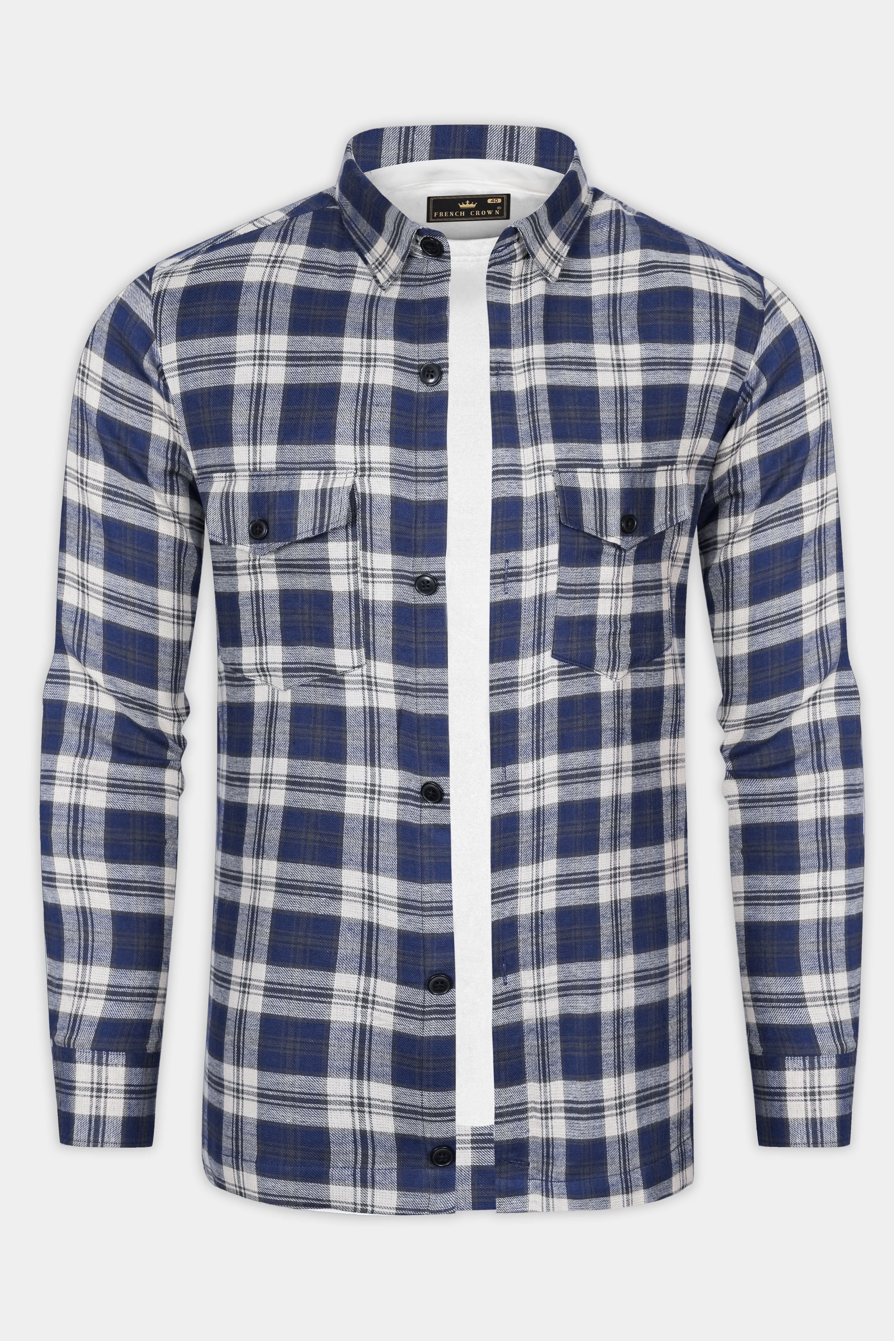 Berry Blue Plaid Flannel Premium Cotton Overshirt/shacket