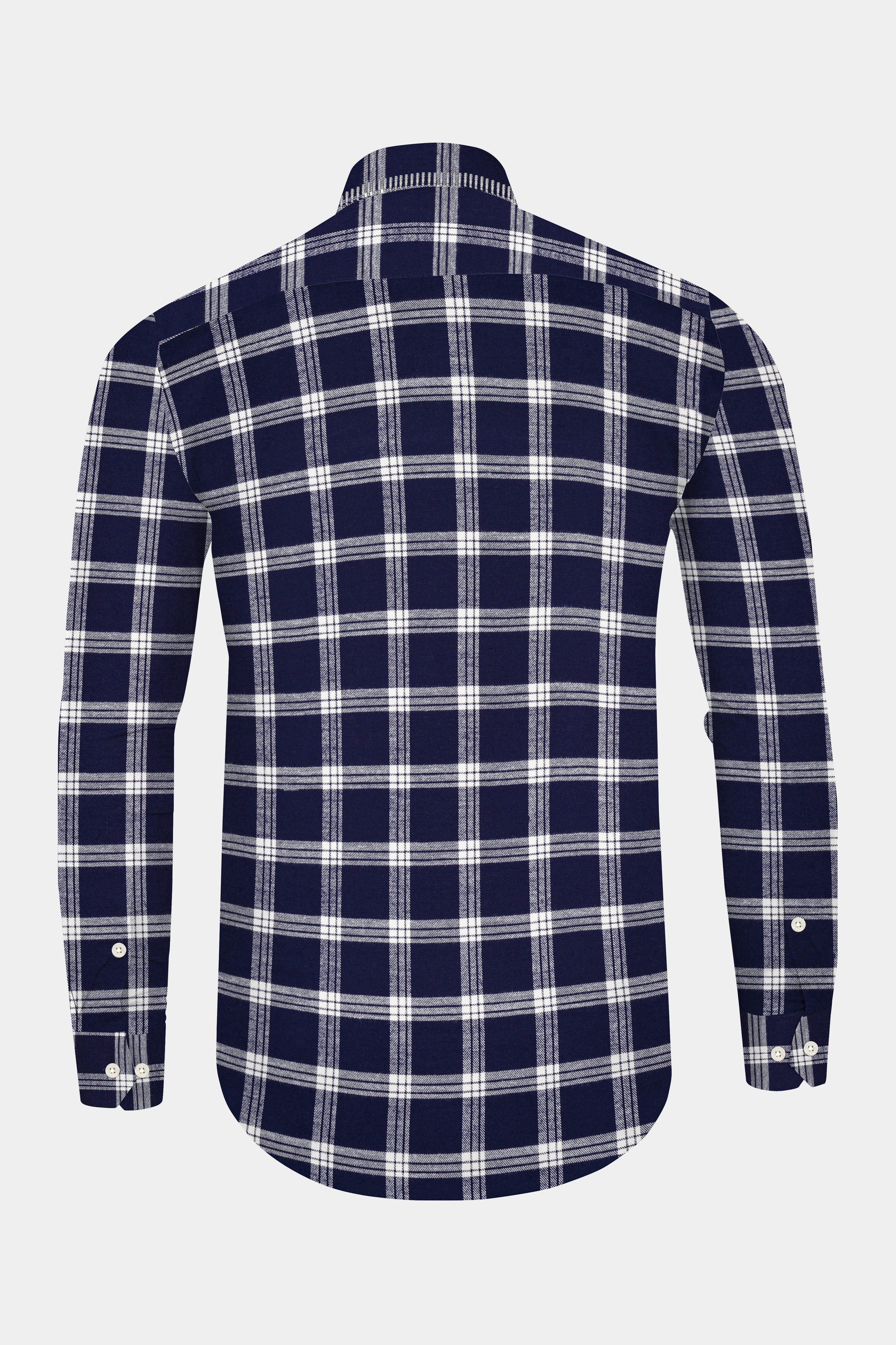 Fiord Blue And Bright White Plaid Flannel Premium Cotton Designer Overshirt/shacket