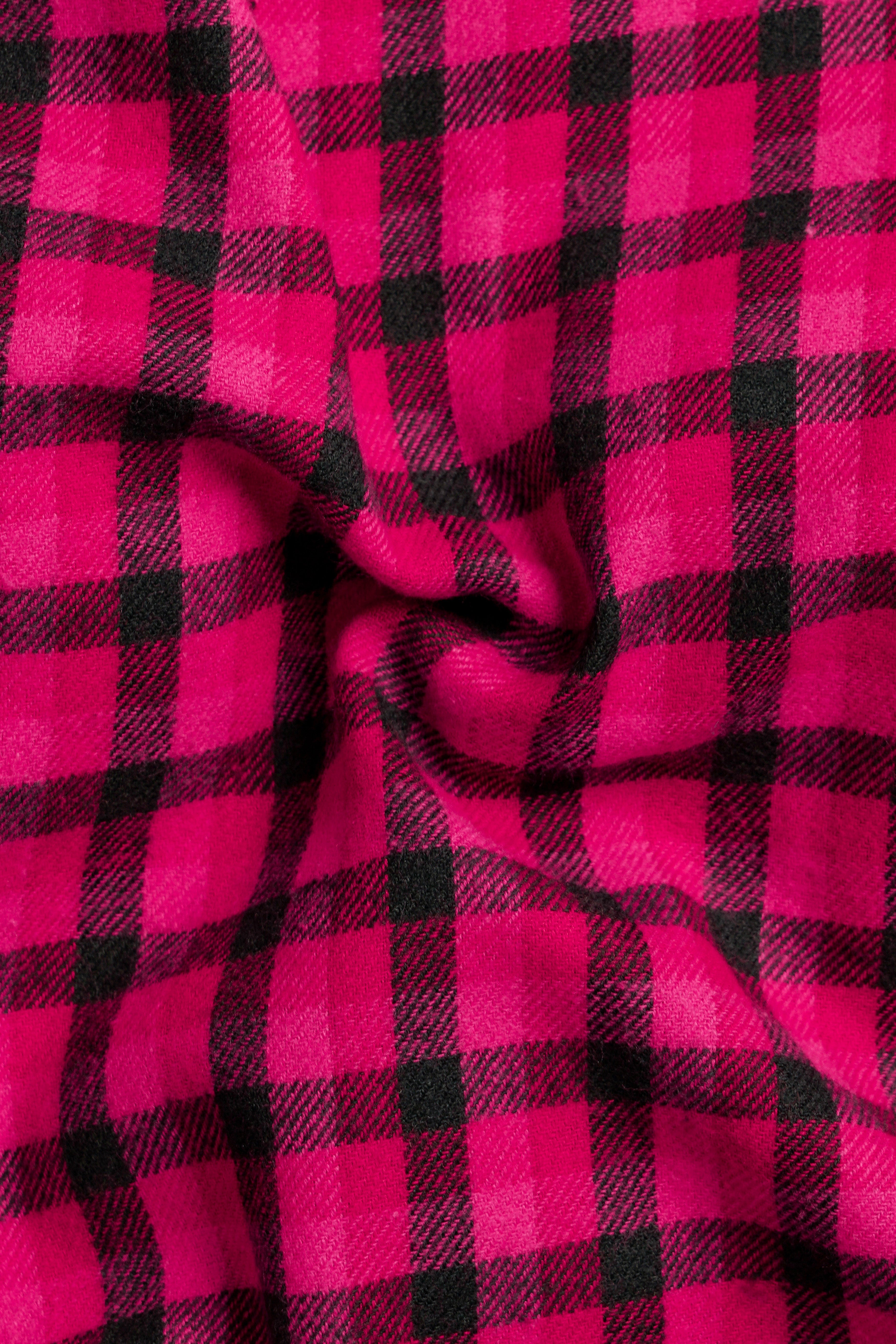 Raspberry Pink And Vulcan Black Plaid Flannel Premium Cotton Shirt