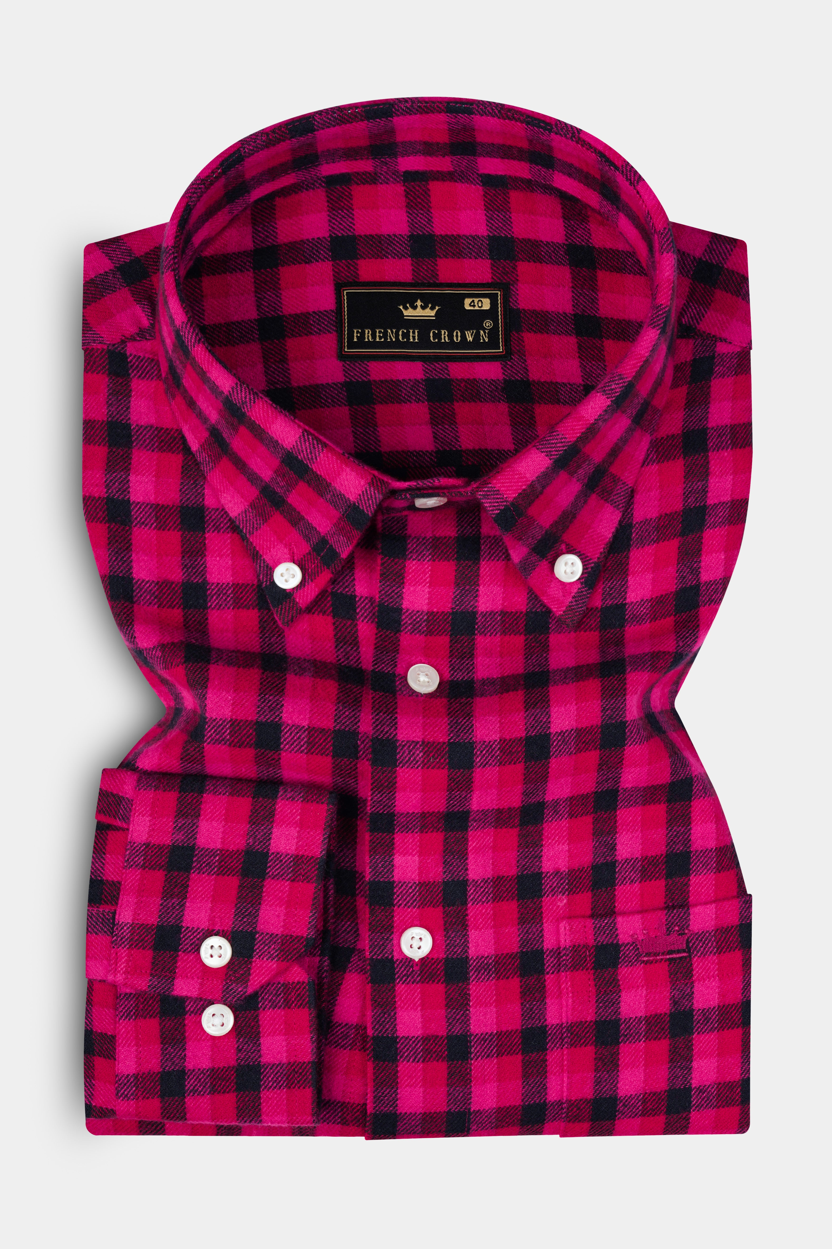 Raspberry Pink And Vulcan Black Plaid Flannel Premium Cotton Shirt