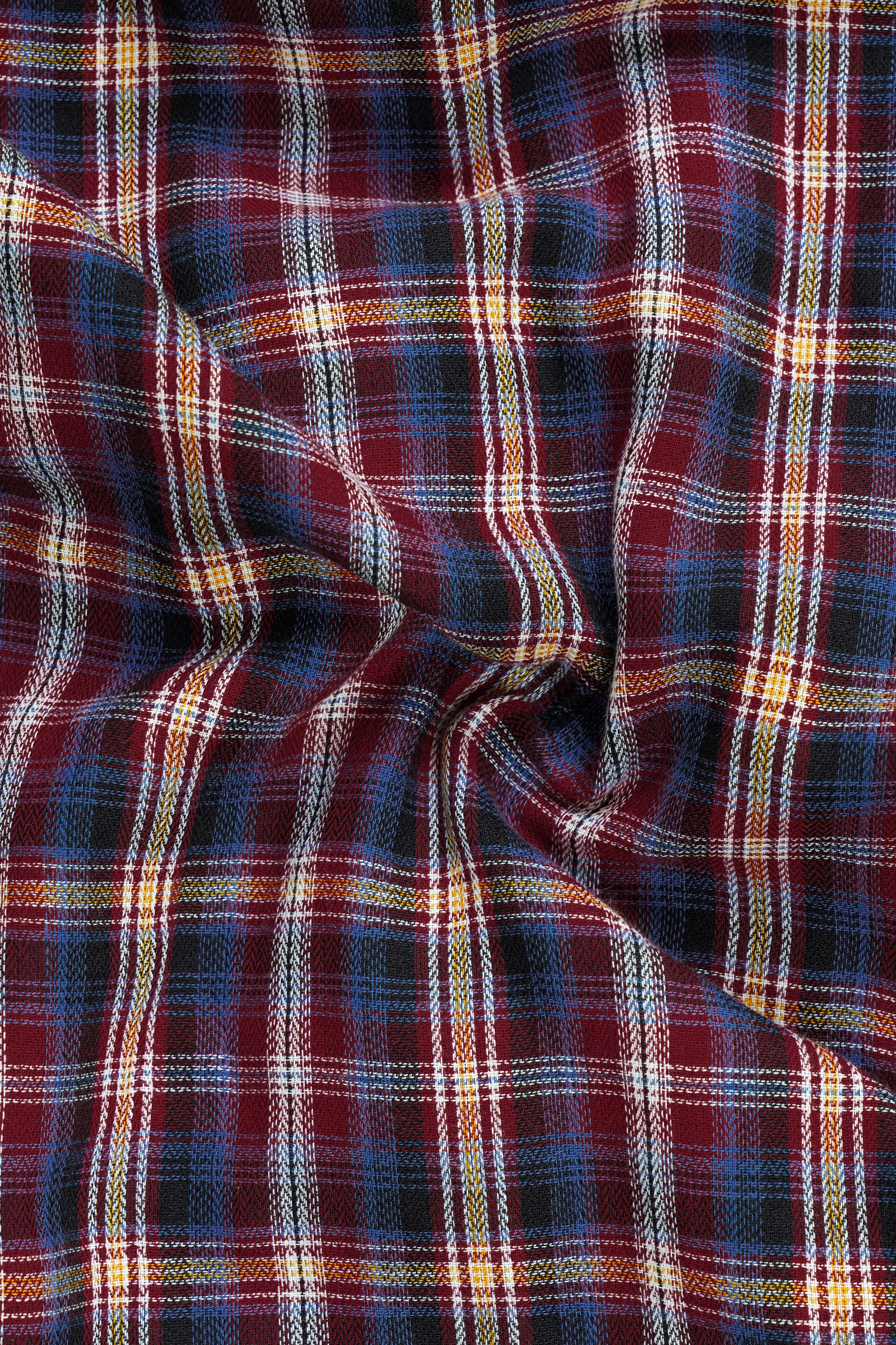 Cherrywood Red And Racing Blue Plaid Herringbone Pattern Premium Giza Cotton Reversible Shirt