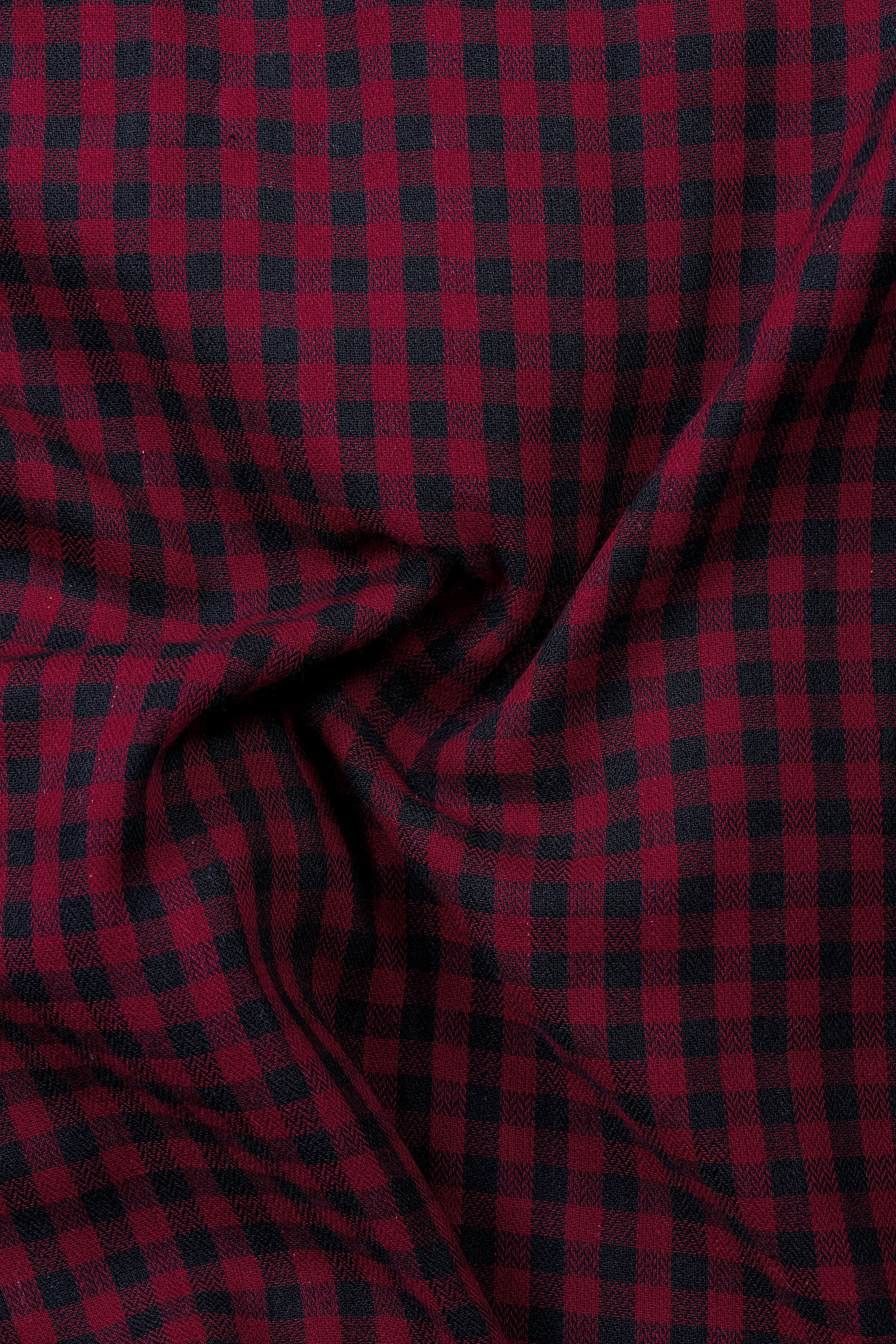 Cherrywood Red And Racing Blue Plaid Herringbone Pattern Premium Giza Cotton Reversible Shirt