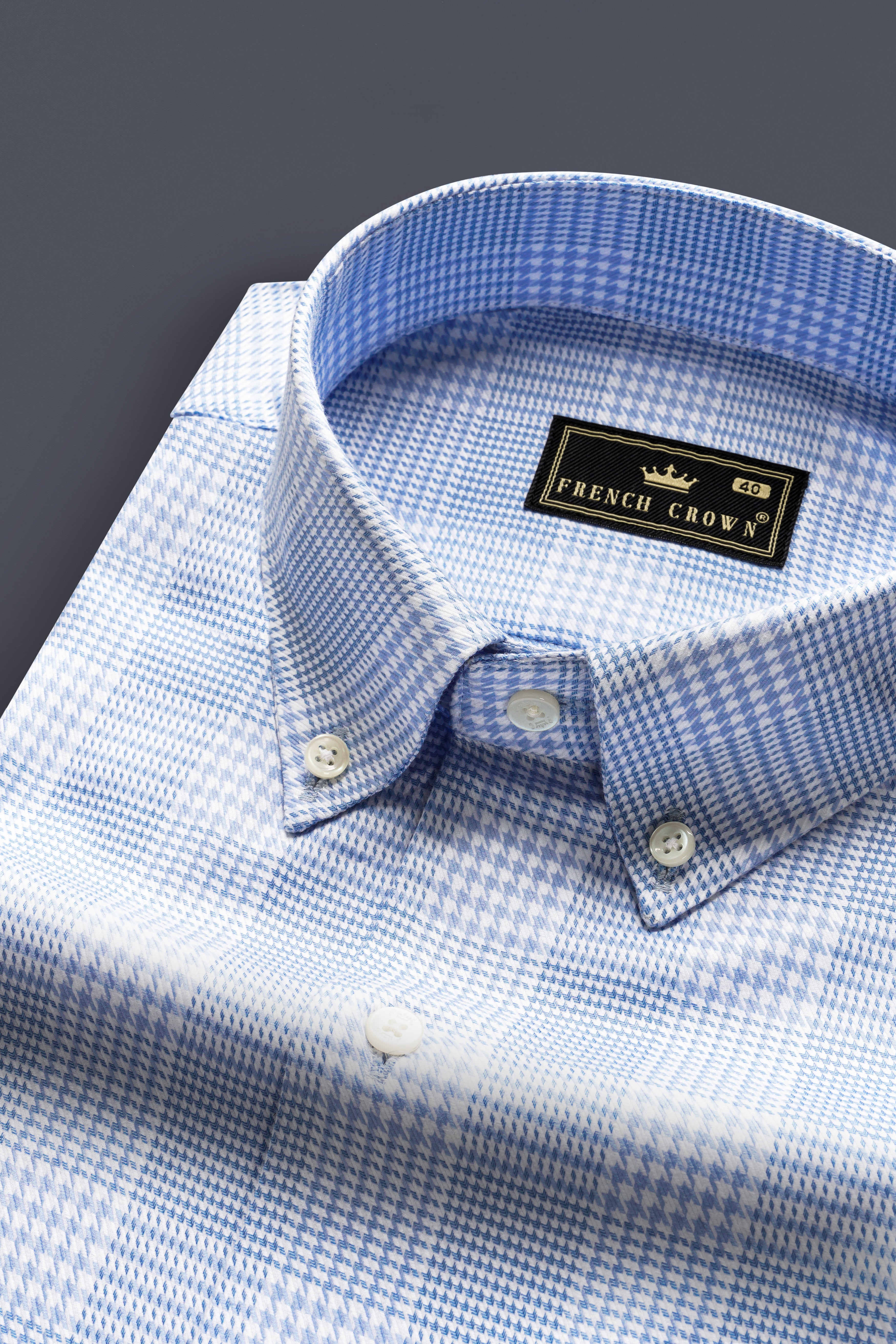 Flyway Blue Plaid Jacquard Textured Premium Cotton Shirt