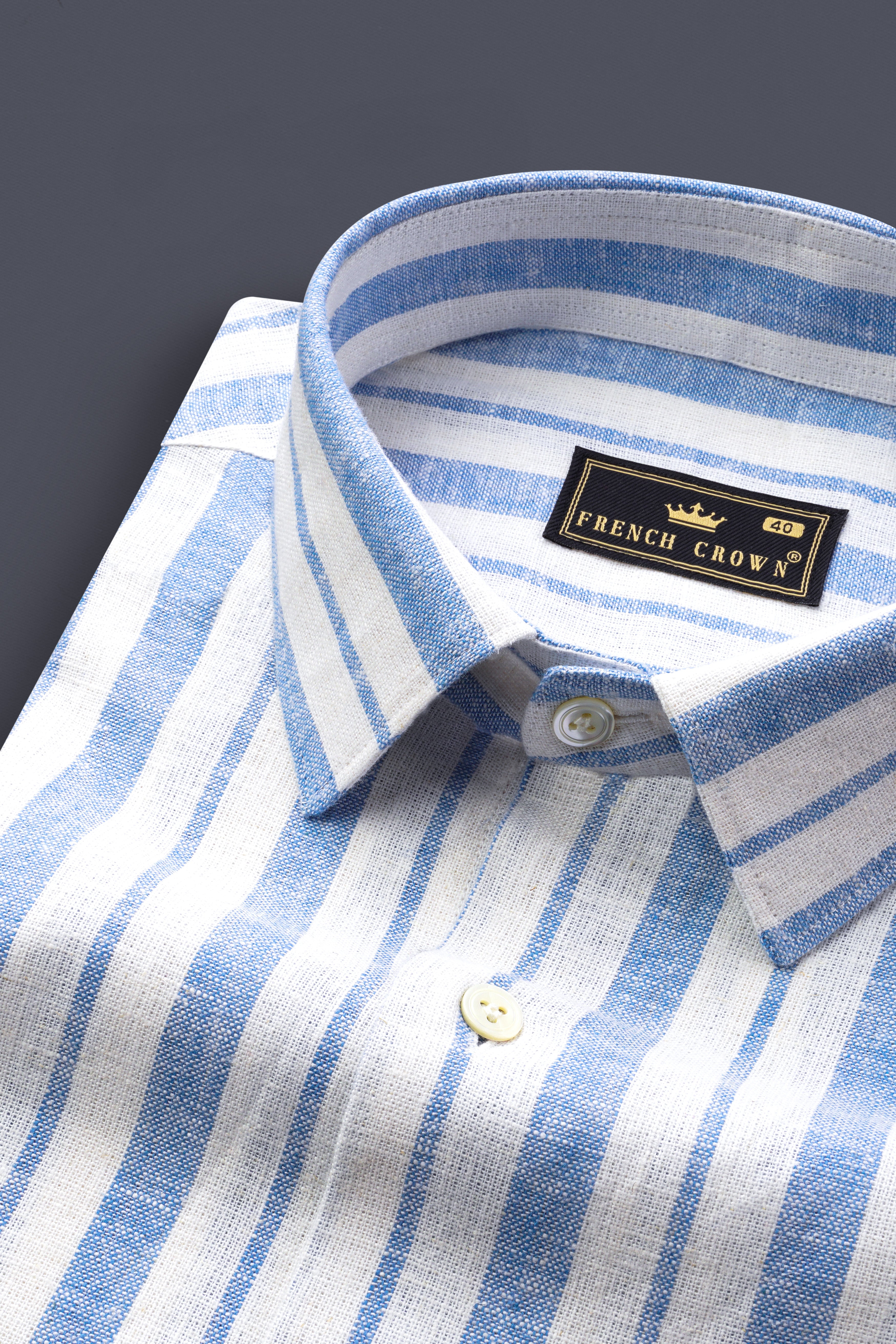 Azure Blue And Bright White Premium Luxuries Linen Shirt