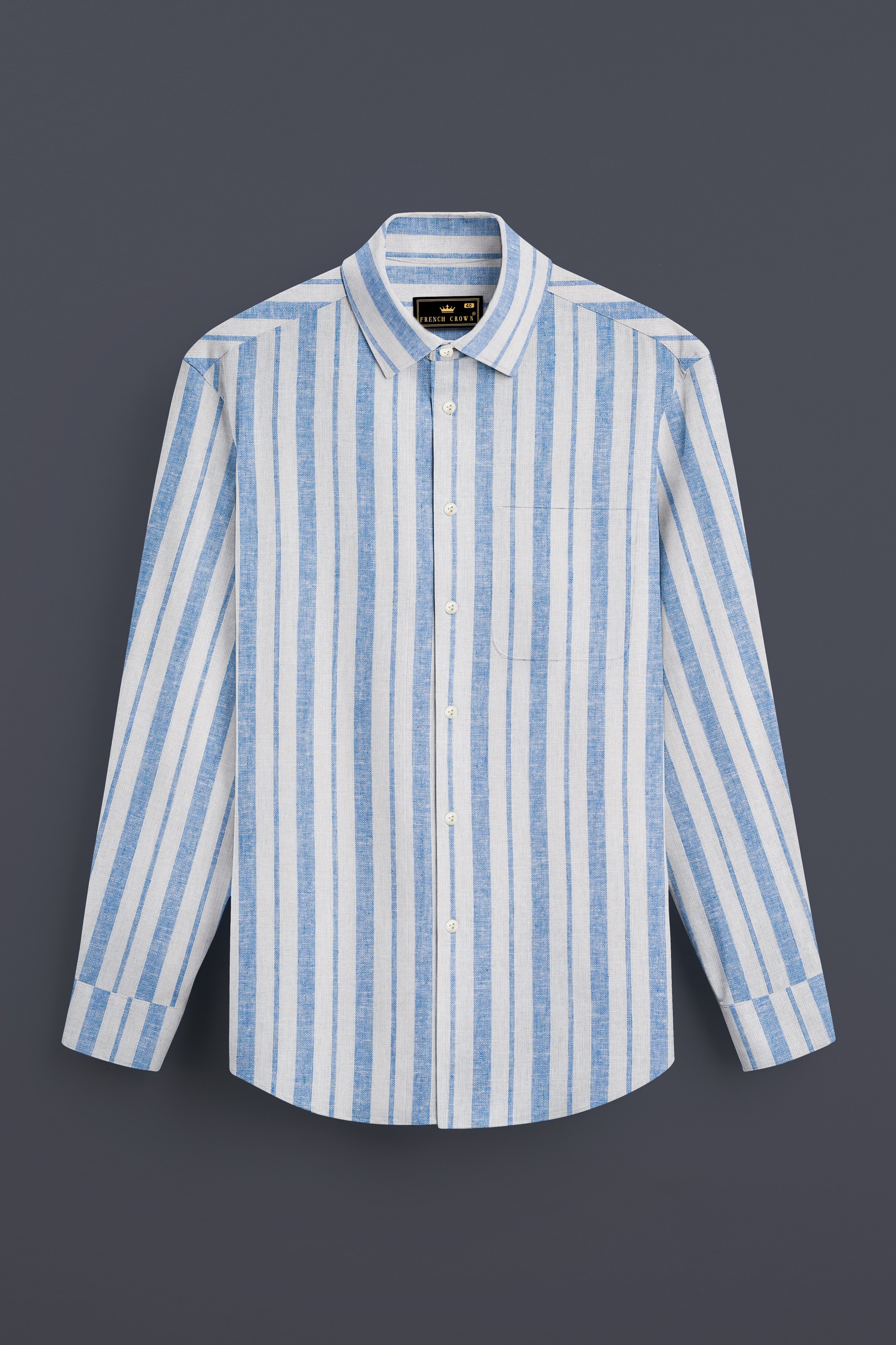 Azure Blue And Bright White Premium Luxuries Linen Shirt