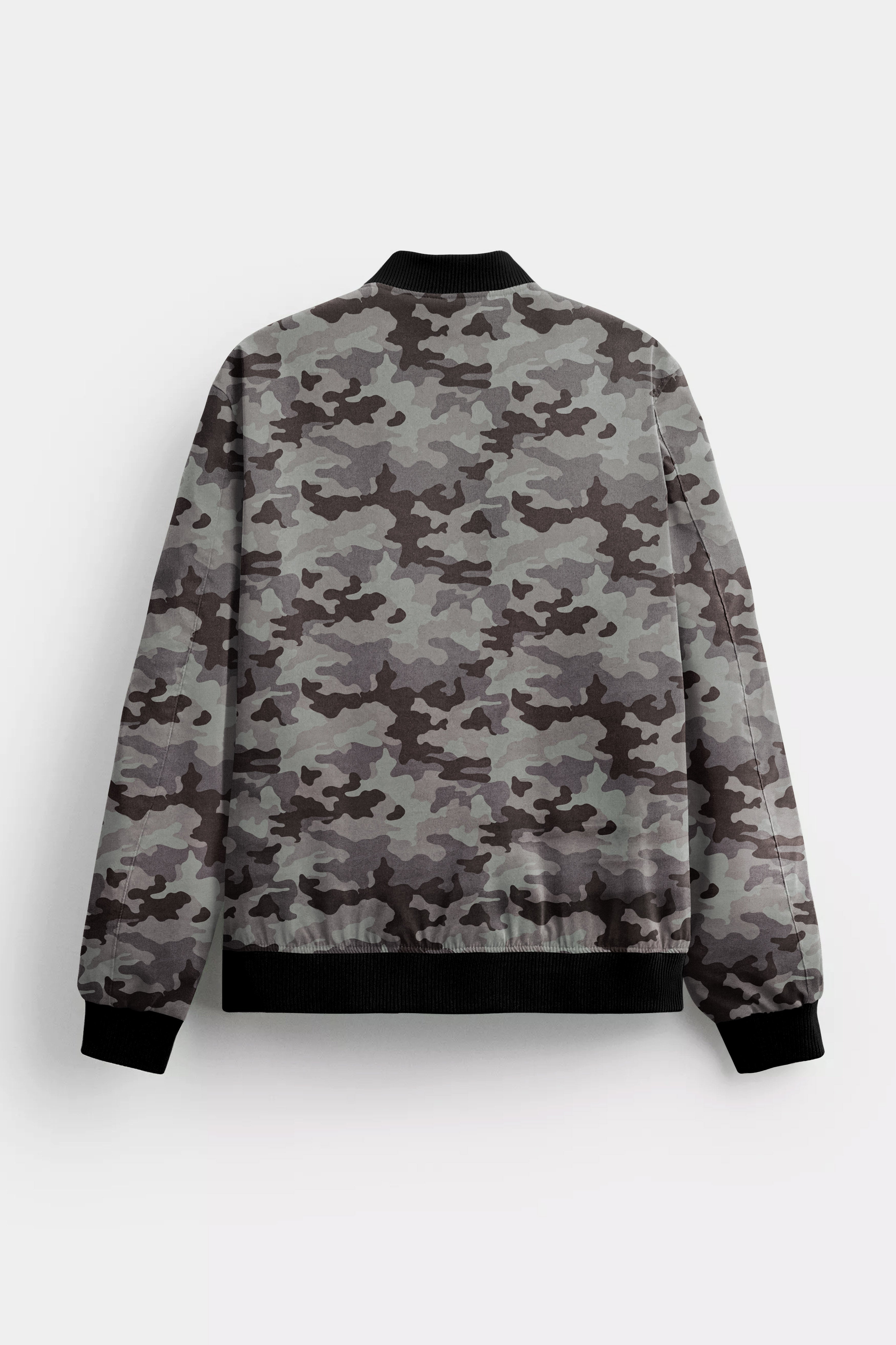 Emperor Gray And Tundora Camouflage Printed Premium Cotton Bomber Jacket