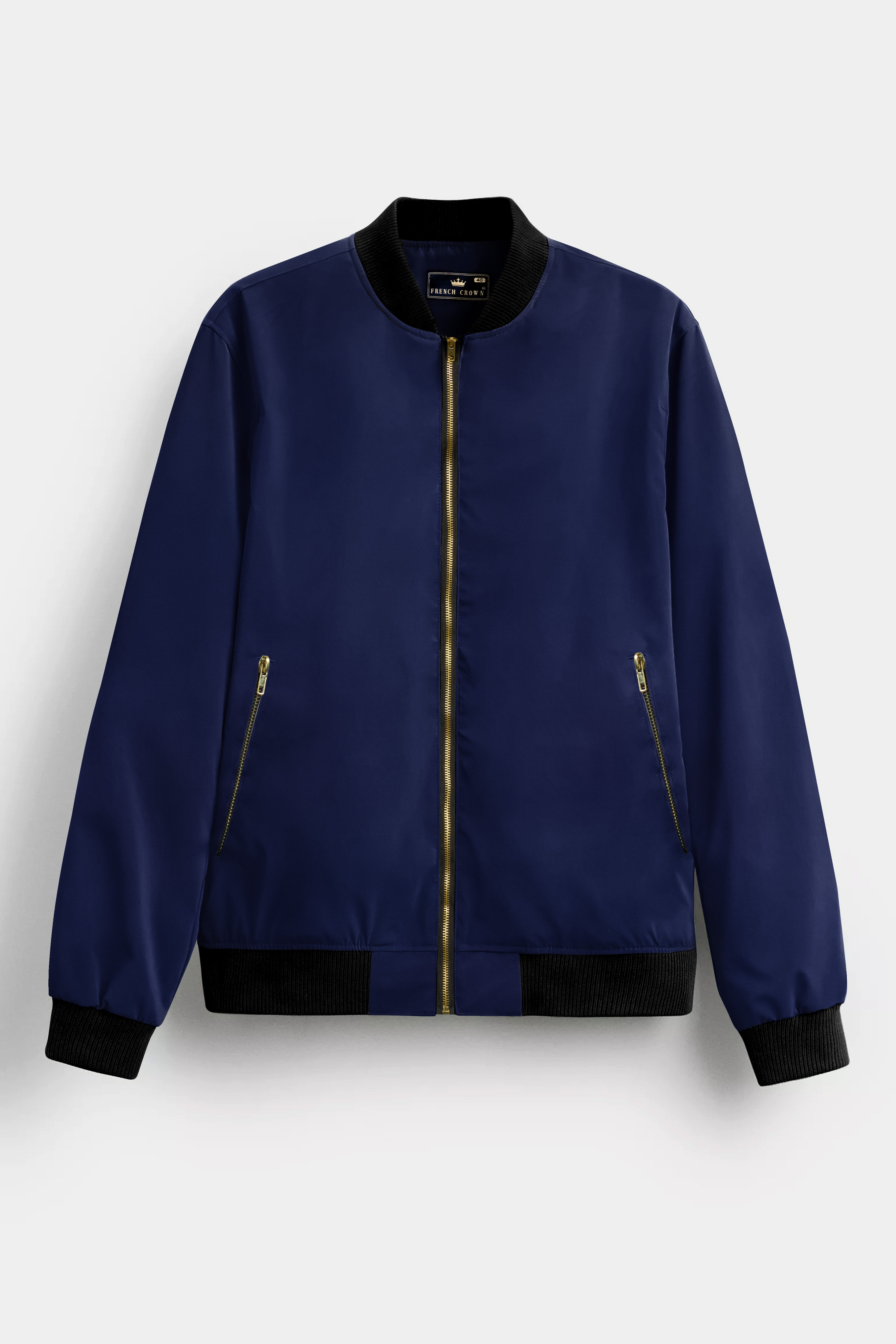 Jaguar Blue Solid Tweed Bomber Jacket