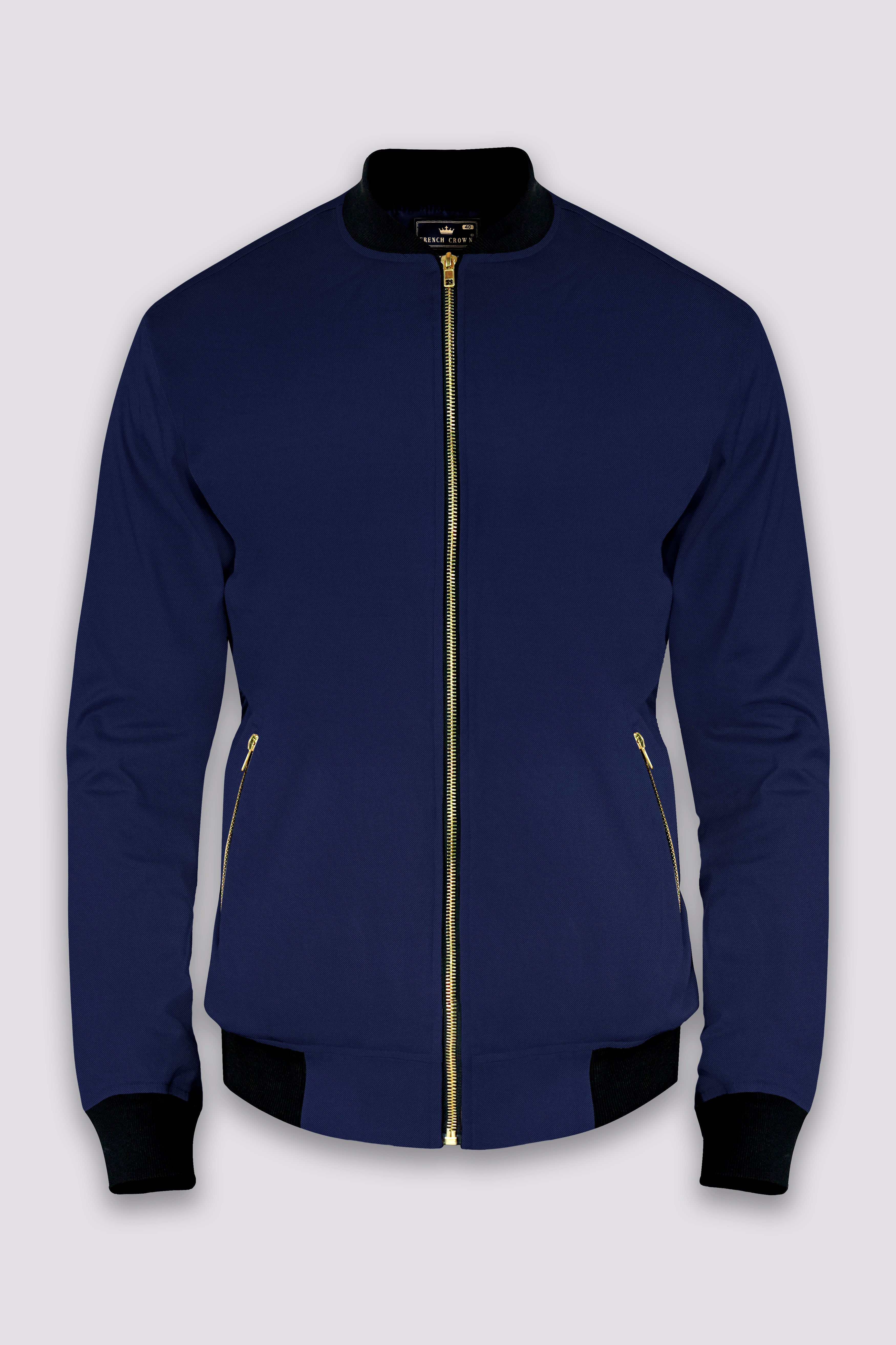 Jaguar Blue Solid Tweed Bomber Jacket