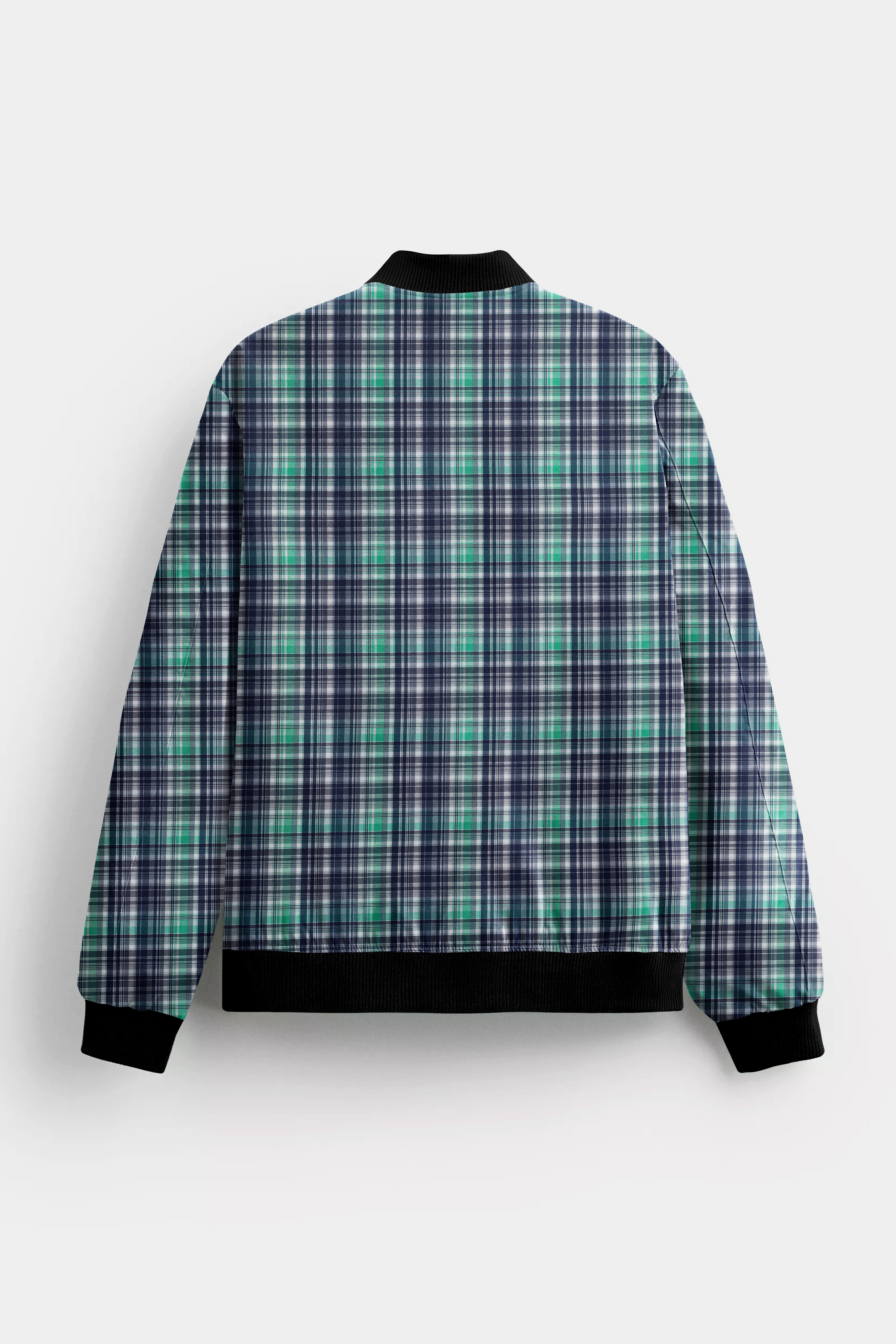 Lochinvar Green And Royal Blue Printed Premium Cotton Bomber Jacket