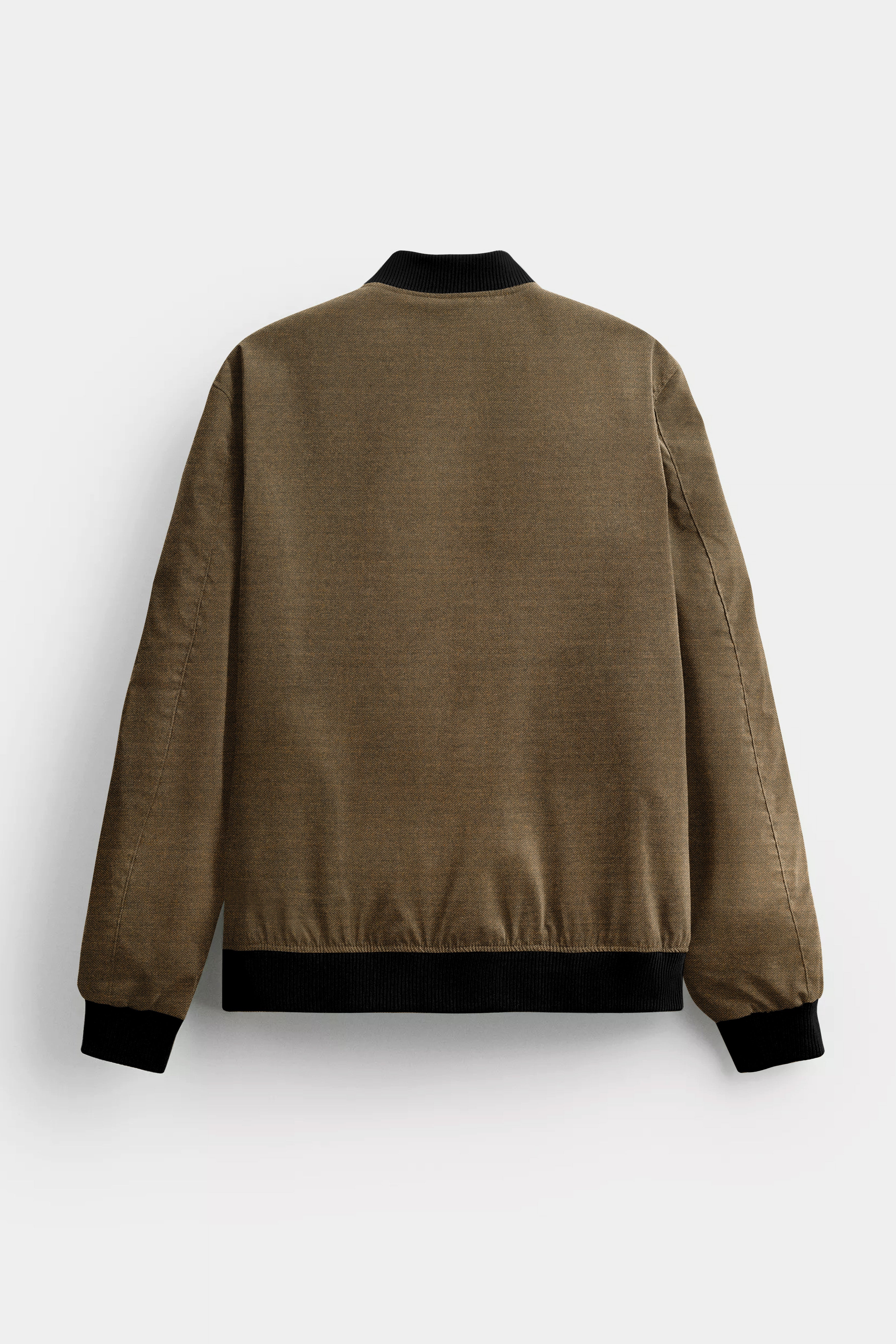 Bronze herringbone Textured Wool Rich Bomber Jacket