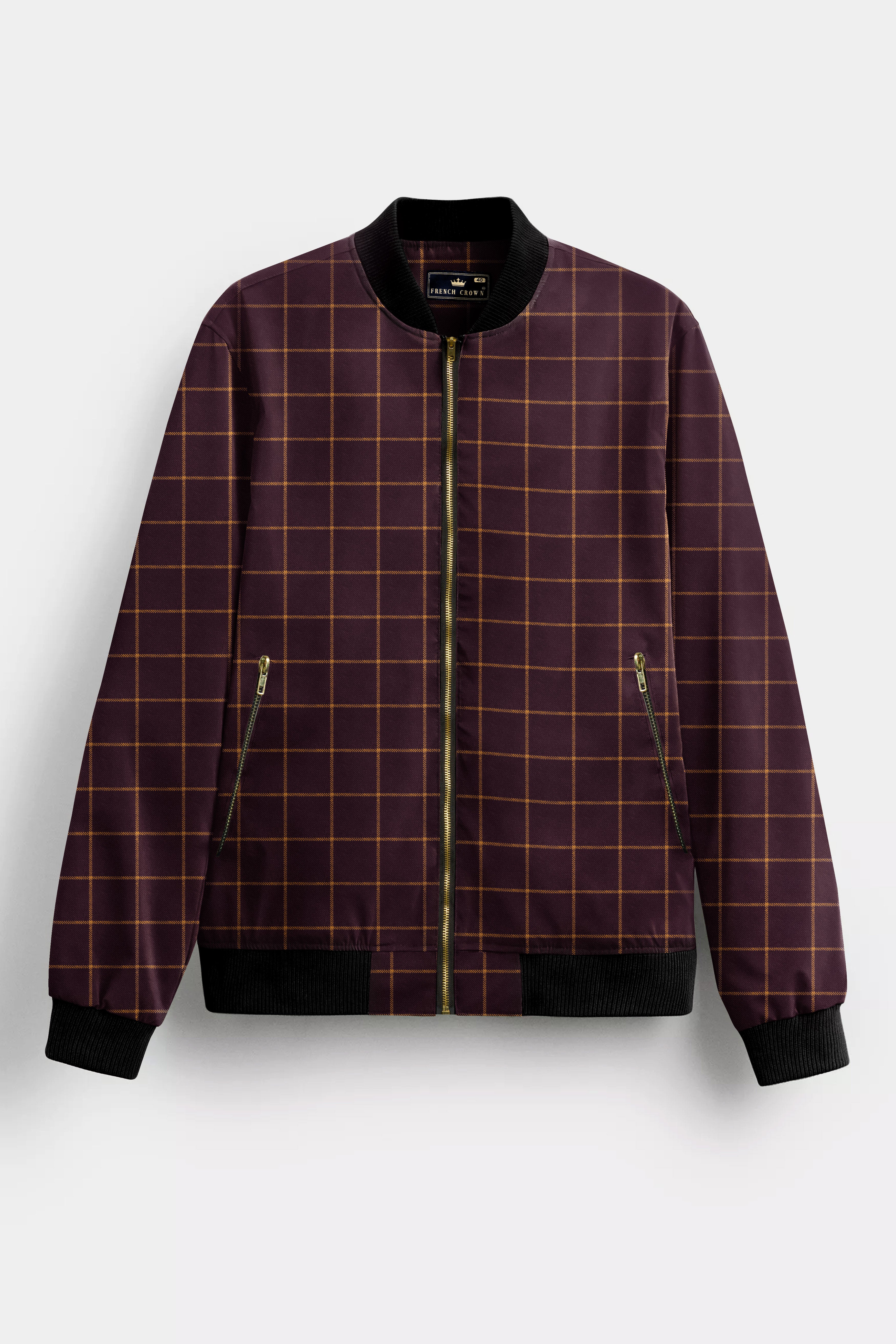 Zambezi Wine windowpane Wool Rich Bomber Jacket