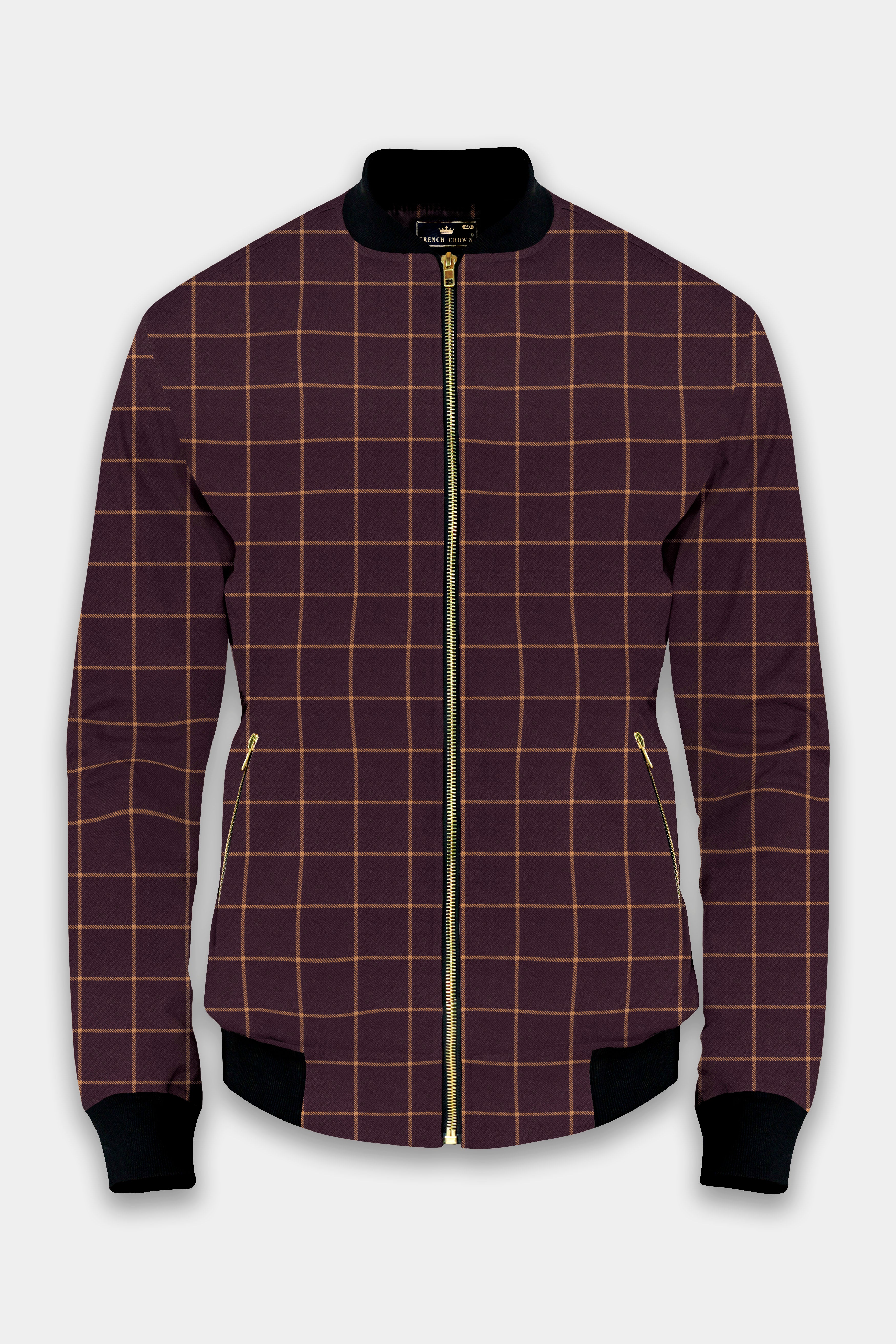 Zambezi Wine windowpane Wool Rich Bomber Jacket