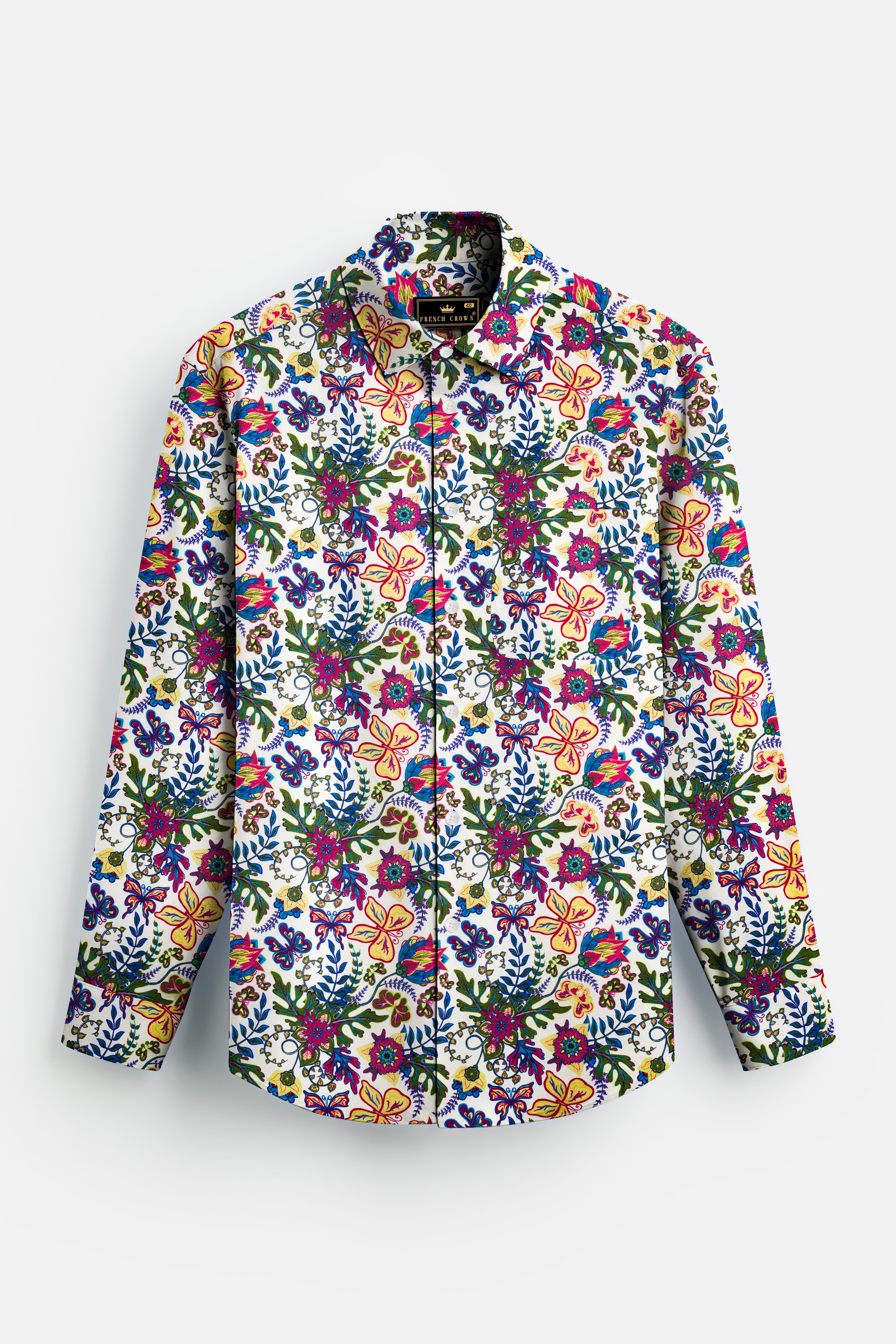 Spring Cream And Tacha Yellow Multi Colour Flower Printed Super Soft Premium Cotton Shirt