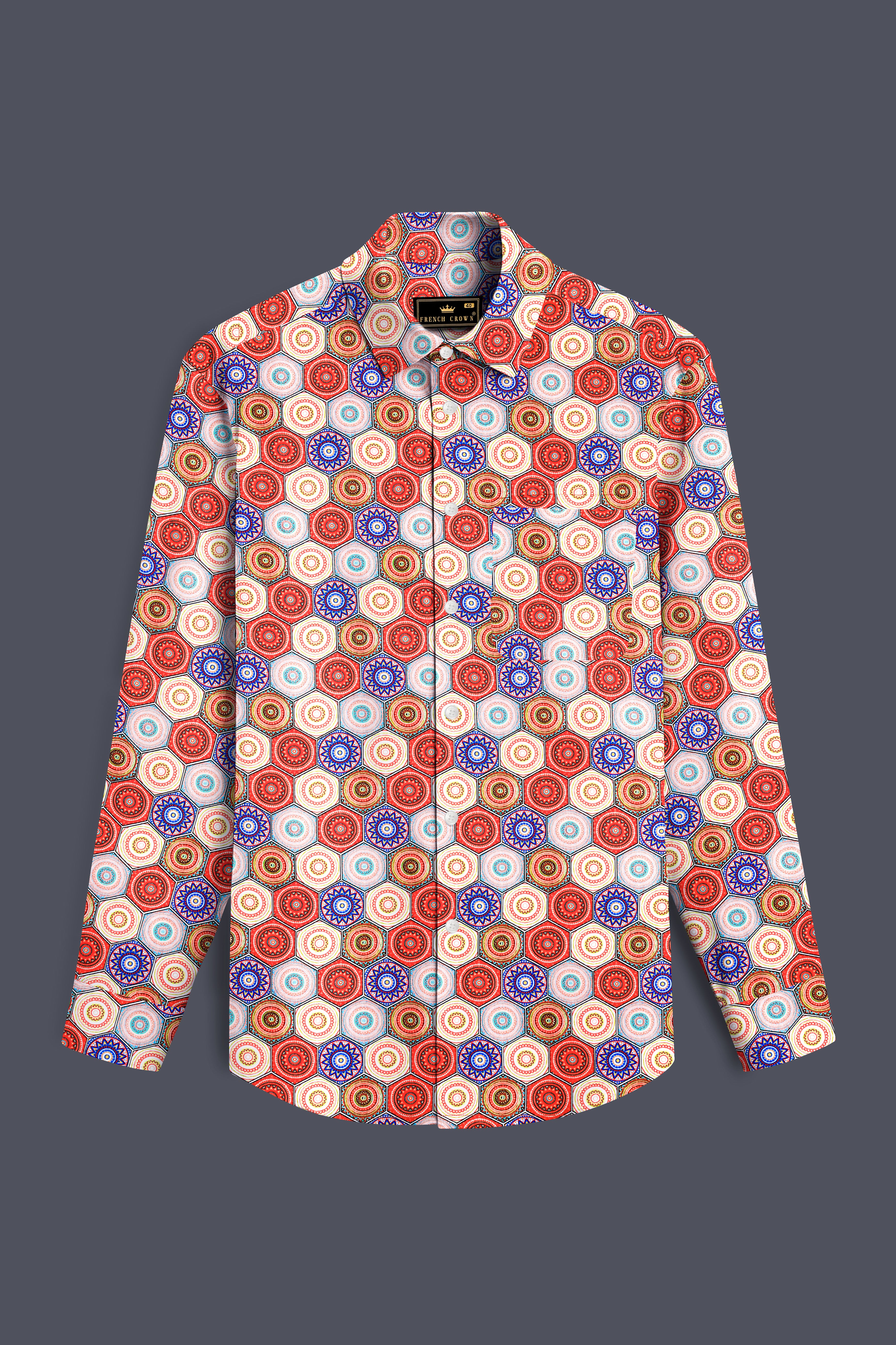 Mojo Red And Catalina Blue Multicolour Bohemian Printed Super Soft Premium Cotton Shirt