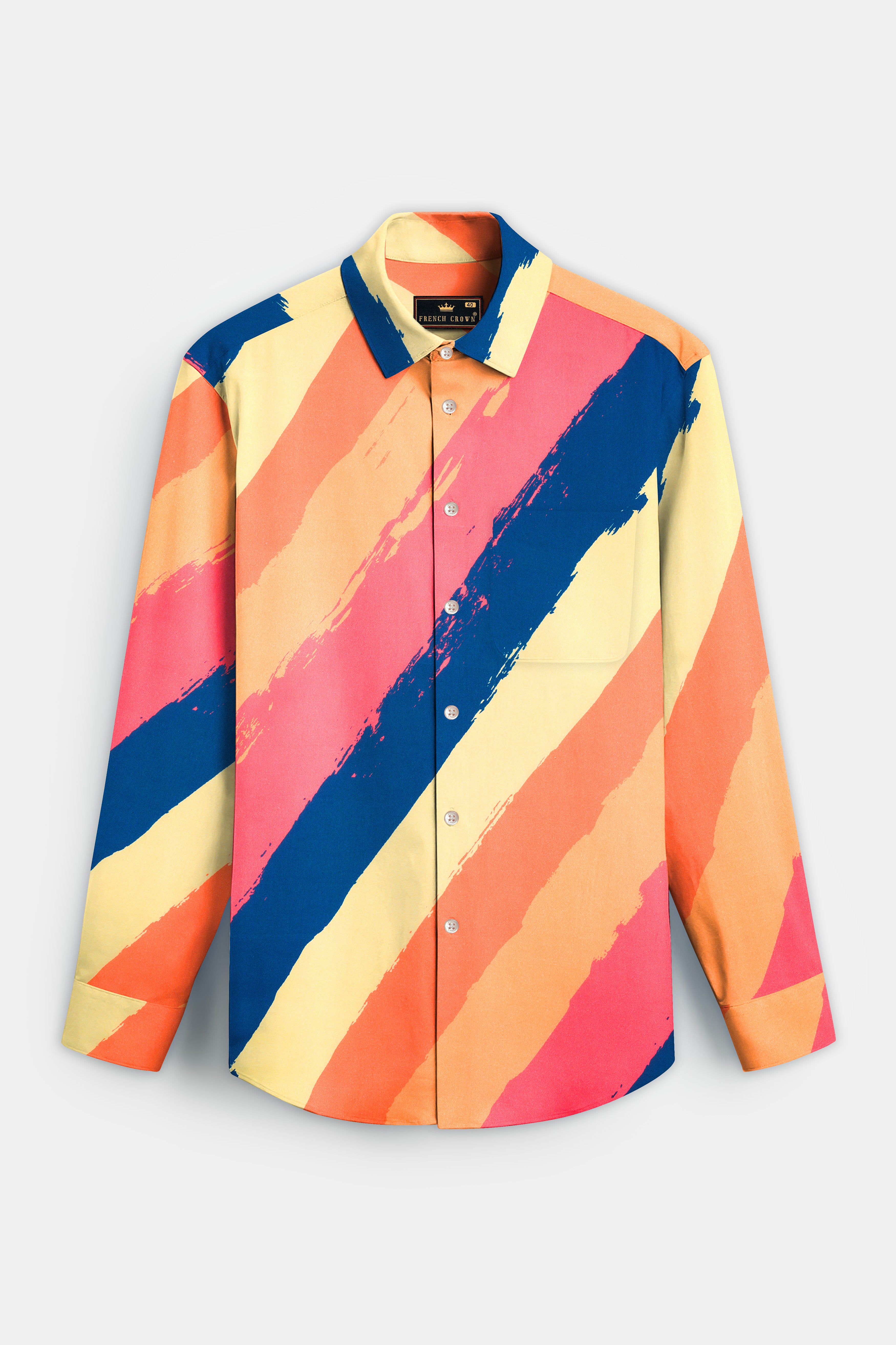 Geraldine Pink And Mania Cream Multi Colour Diagonal Stripes Super Soft Premium Cotton Shirt