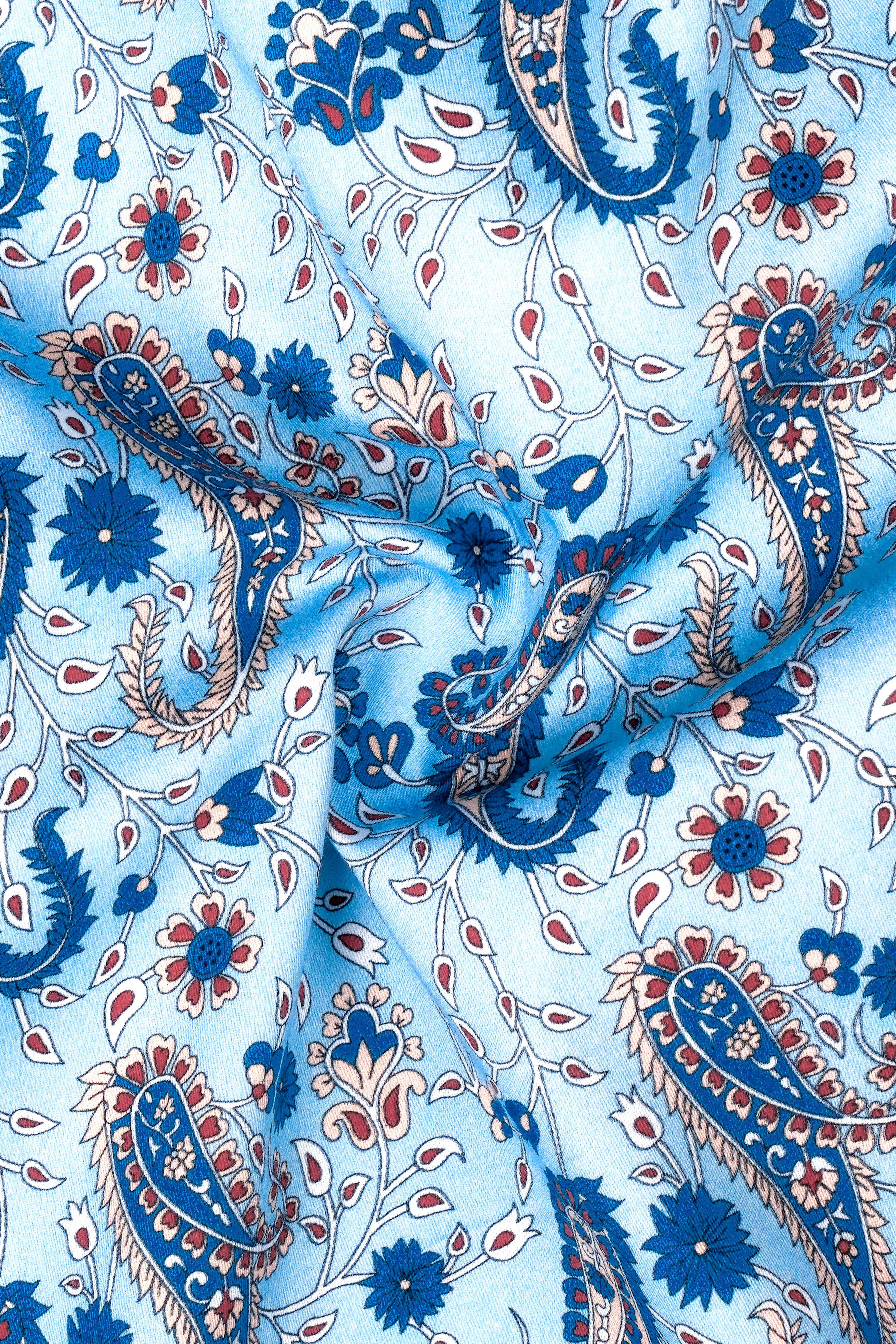 Glacier Blue Paisleys Printed Subtle Sheen Super Soft Premium Cotton Shirt