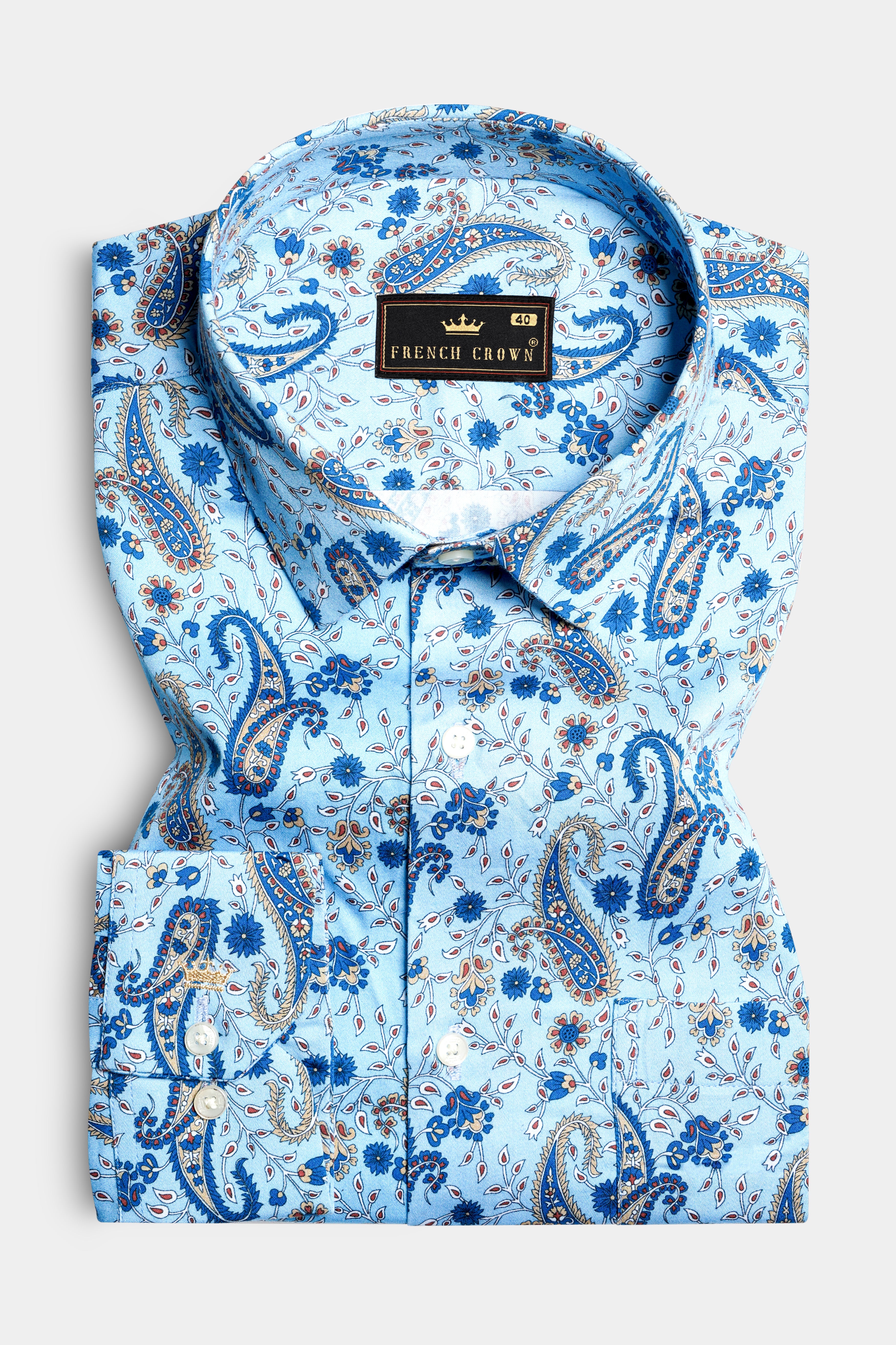 Glacier Blue Keri Printed Subtle Sheen Super Soft Premium Cotton Shirt