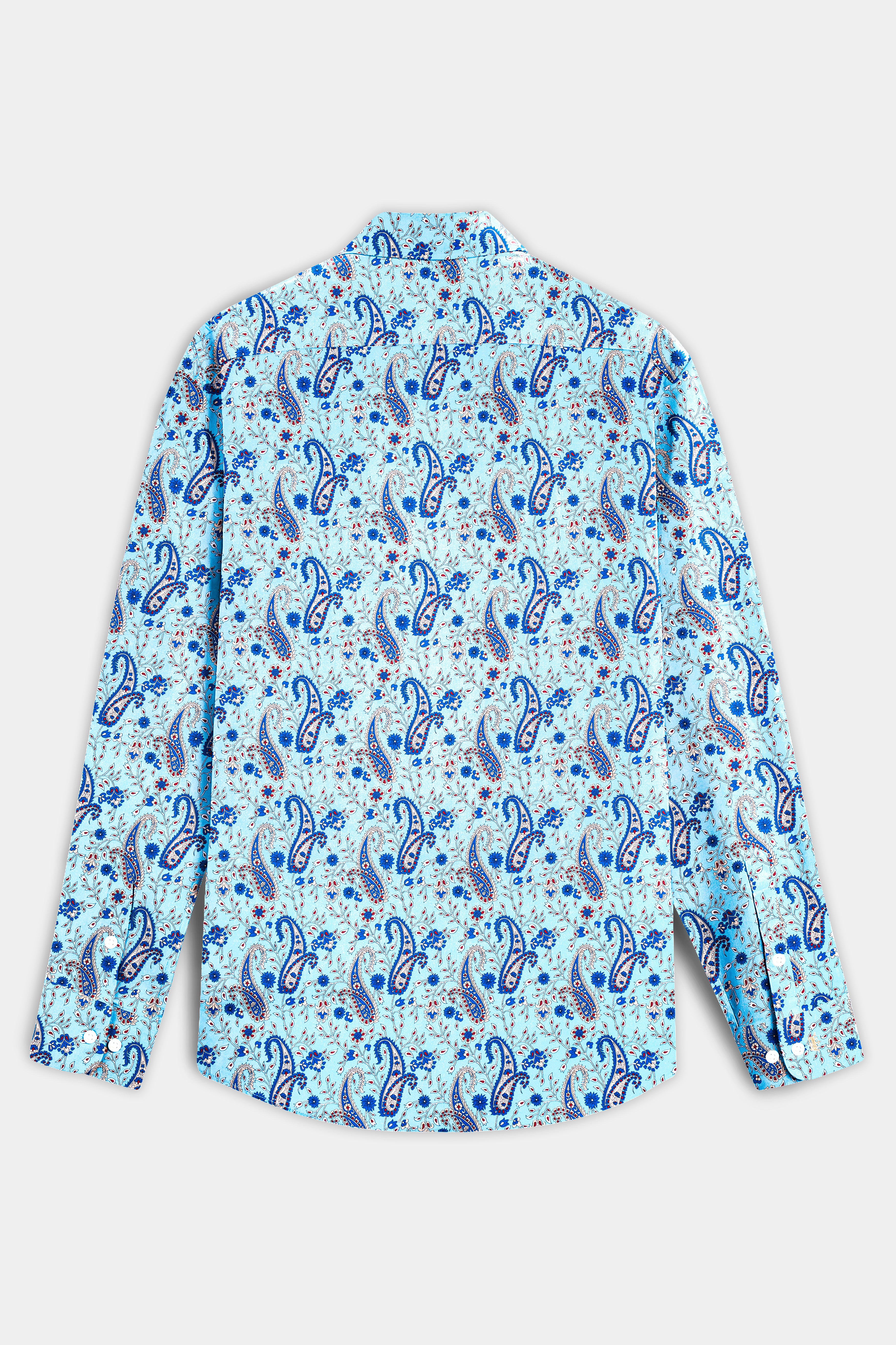 Glacier Blue Paisleys Printed Subtle Sheen Super Soft Premium Cotton Shirt