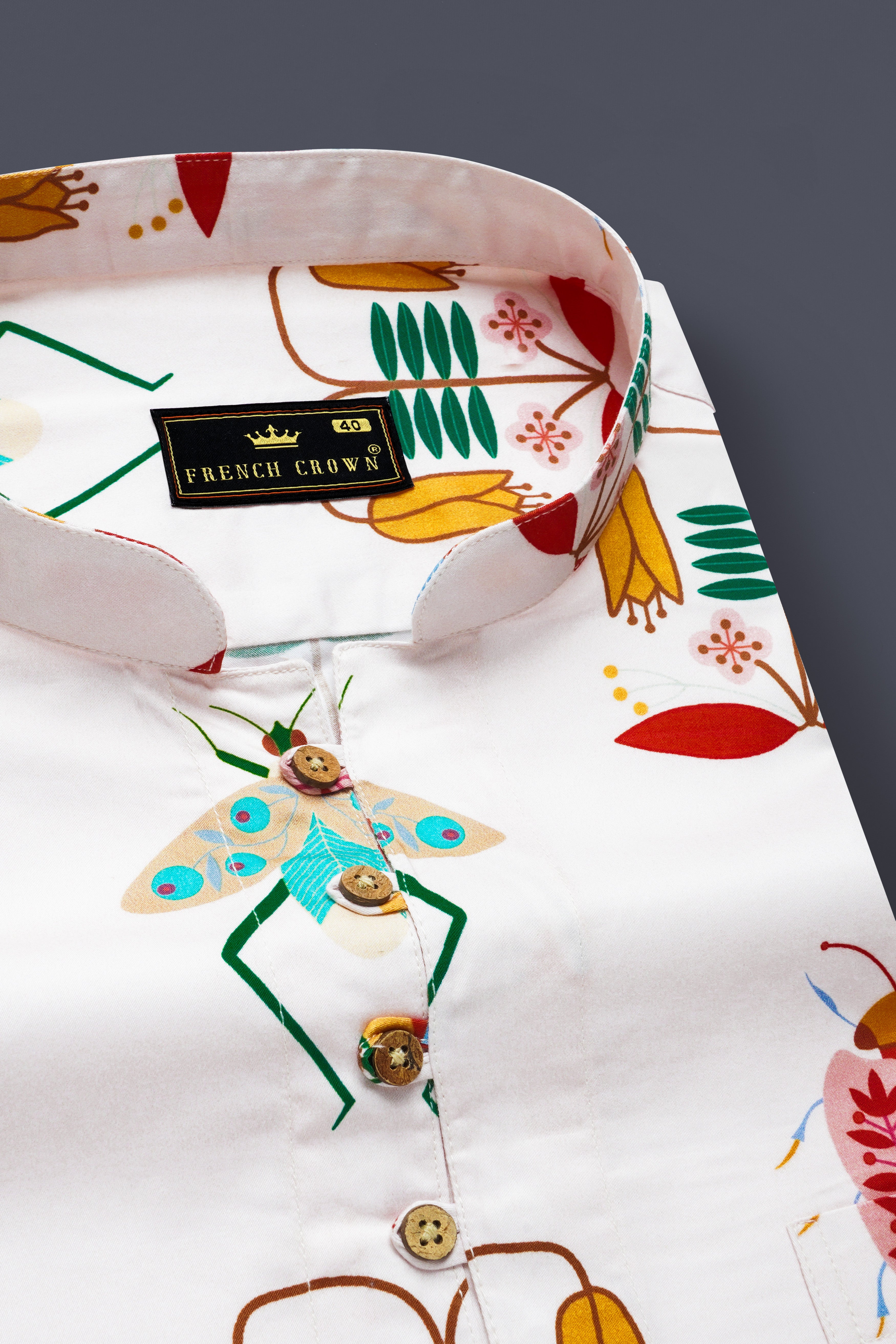 Mercury Cream And Sepia Brown Bugs and Flowers Printed Super Soft Premium Cotton Kurta Shirt