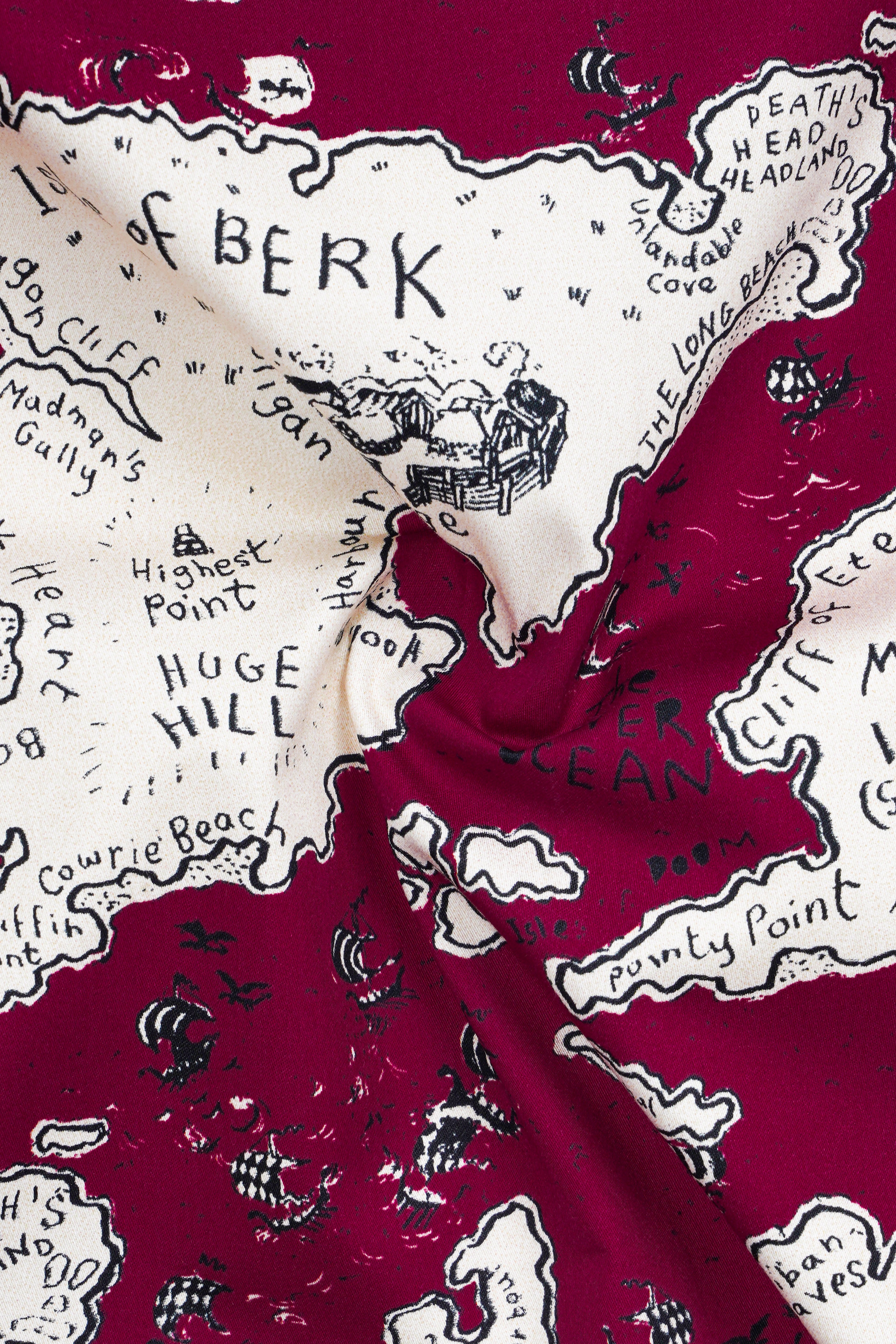 Siren Maroon And Antique Cream Map Printed Subtle Sheen Super Soft Premium Cotton Shirt