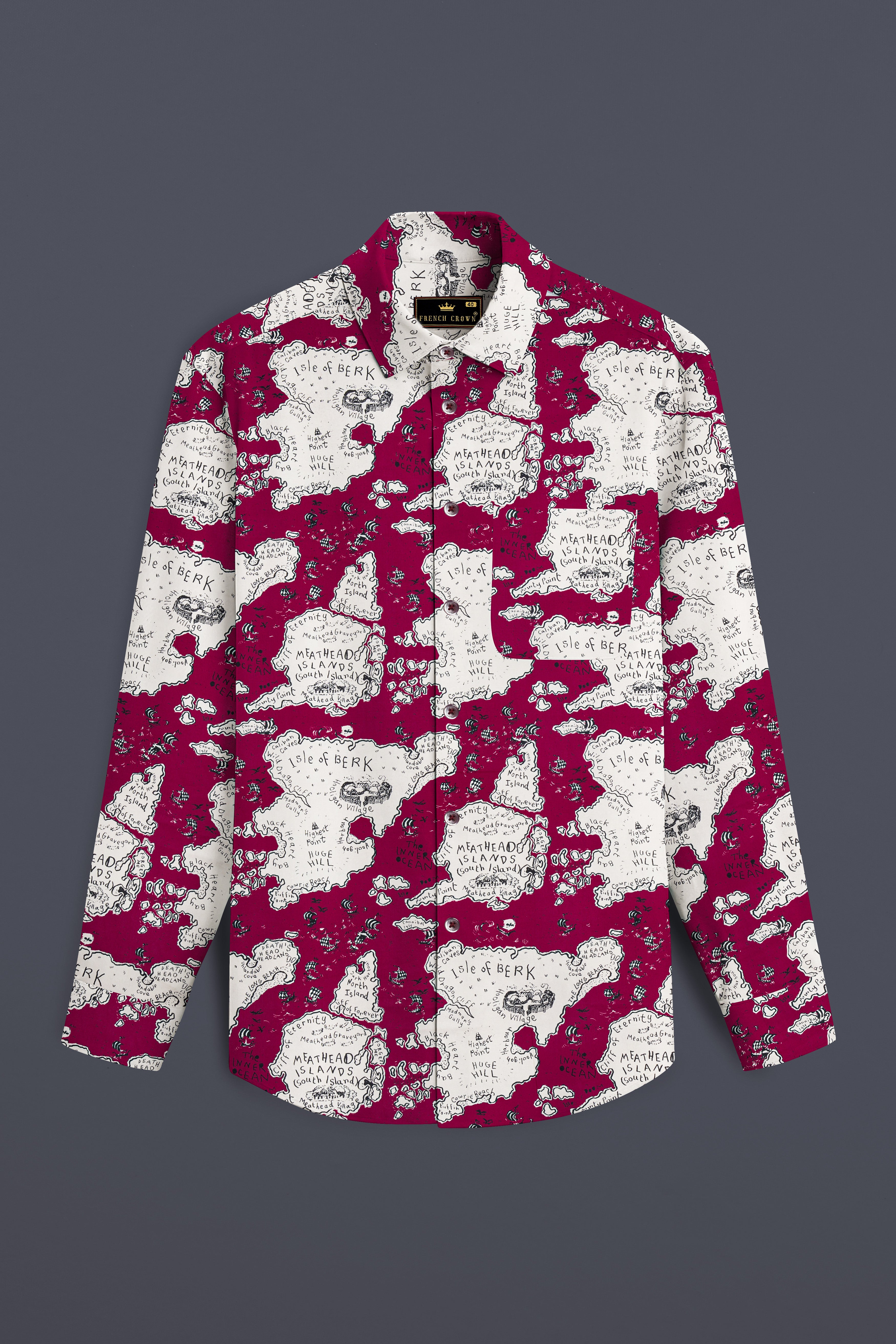 Siren Maroon And Antique Cream Map Printed Subtle Sheen Super Soft Premium Cotton Shirt