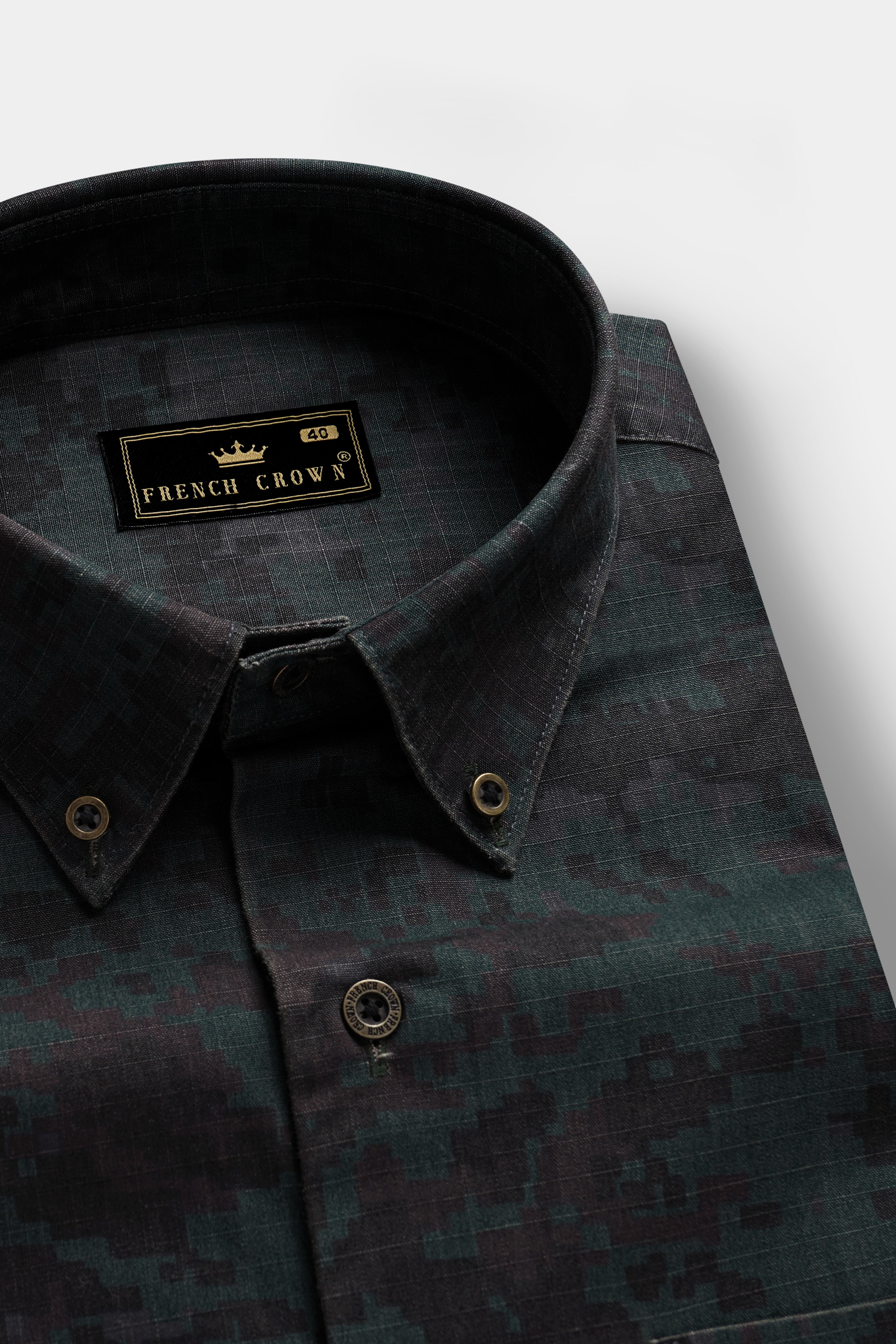 Kaitoke Green And Vulcan Black Camouflage Printed heavyweight Royal Oxford Premium Cotton Shirt