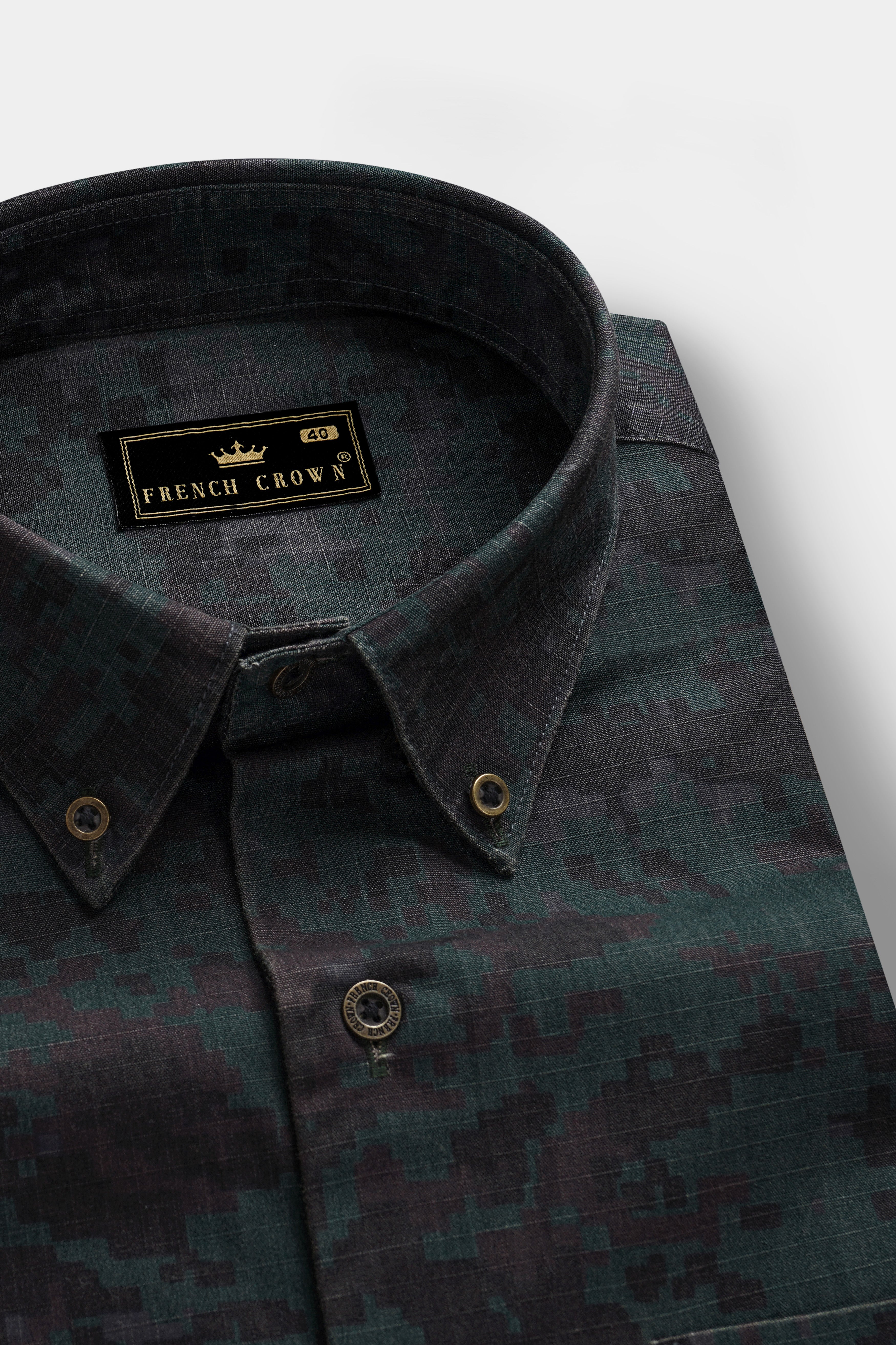 Kaitoke Green And Vulcan Black Camouflage Printed heavyweight Royal Oxford Premium Cotton Shirt