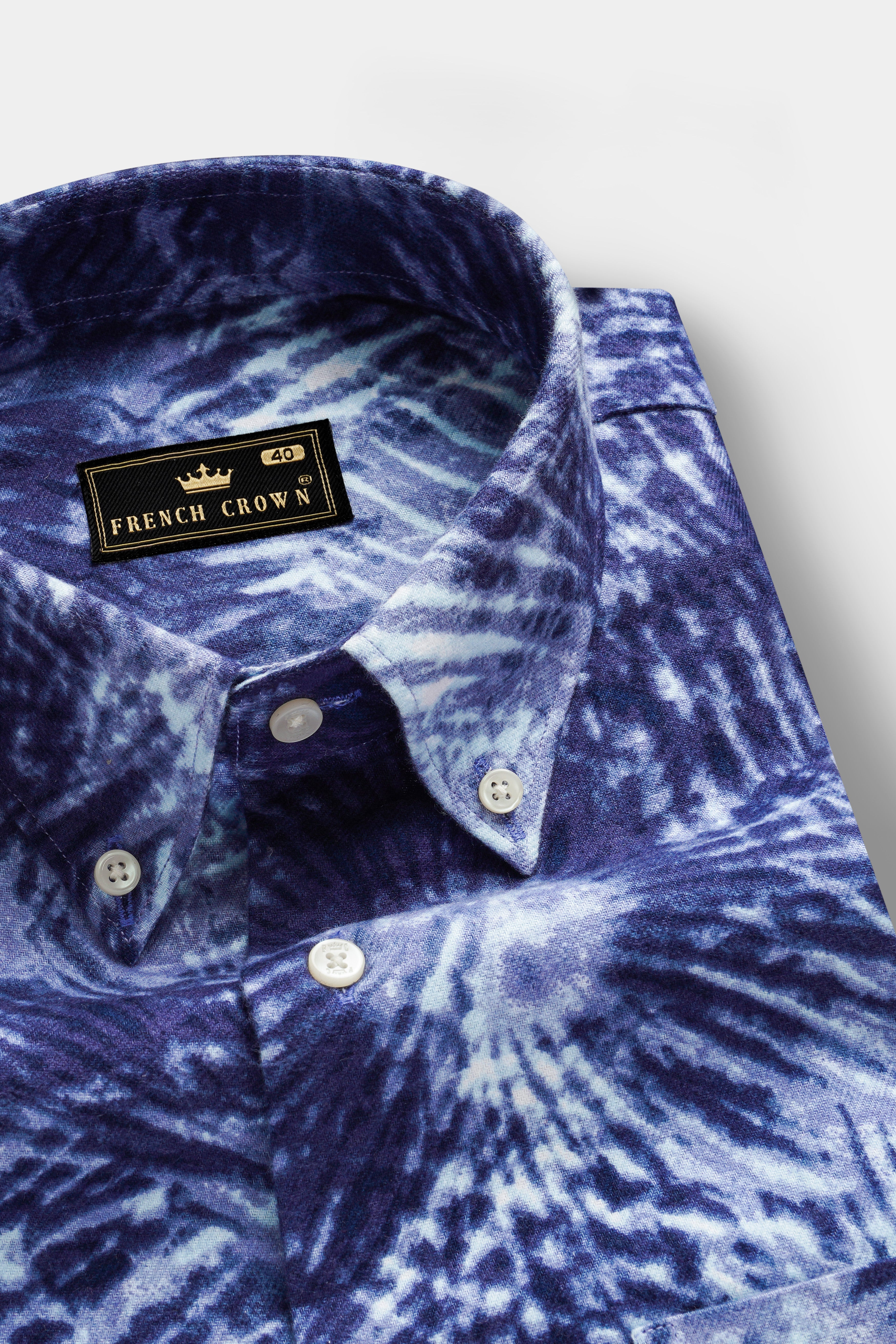 Indigo Blue And Bright White Dry Printed Flannel Cotton Shirt