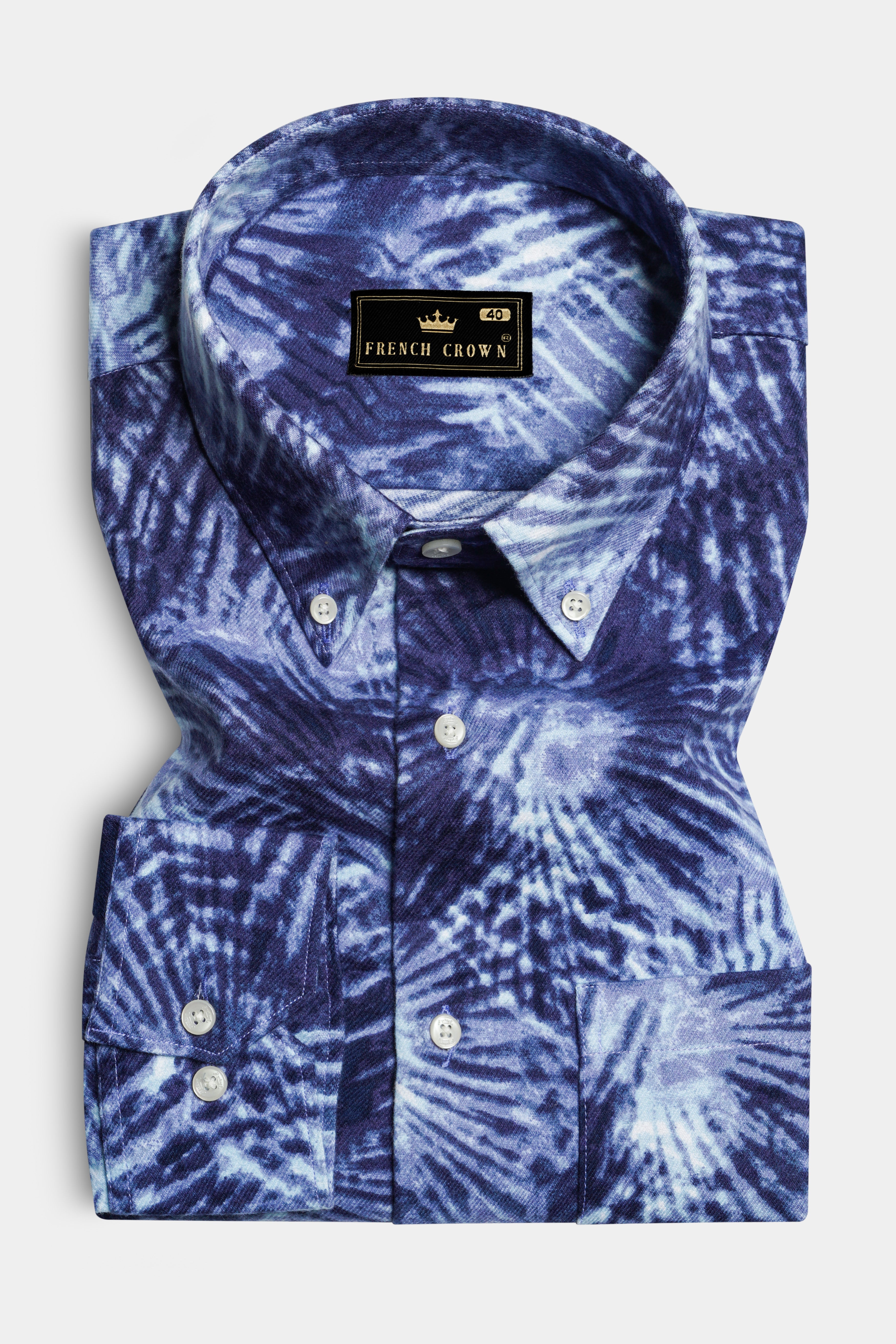 Indigo Blue And Bright White Dry Printed Flannel Cotton Shirt