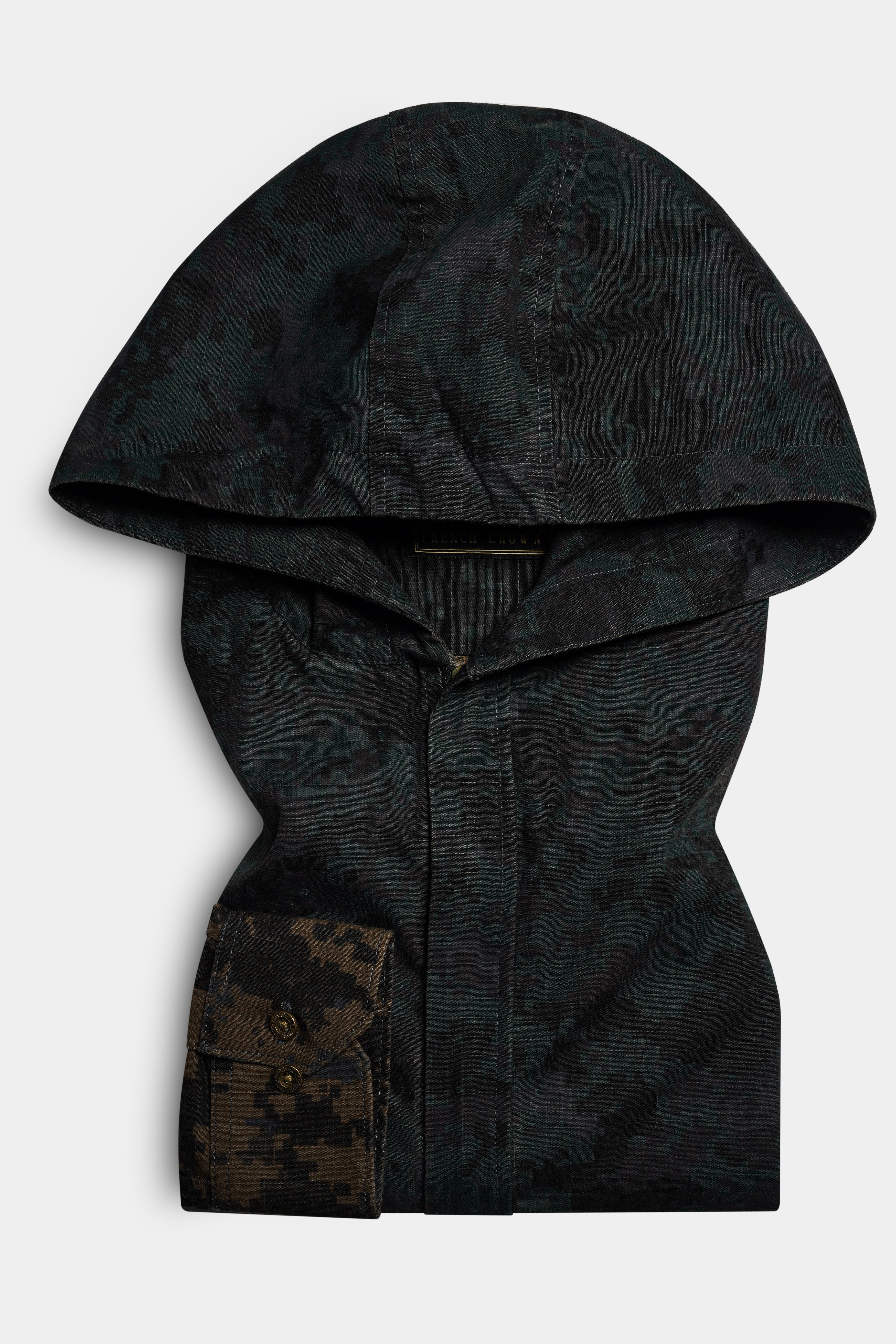 Kaitoke Green And Lisbon Brown Camouflage Military Prints Heavyweight Designer Hoddie with Zipper Closure