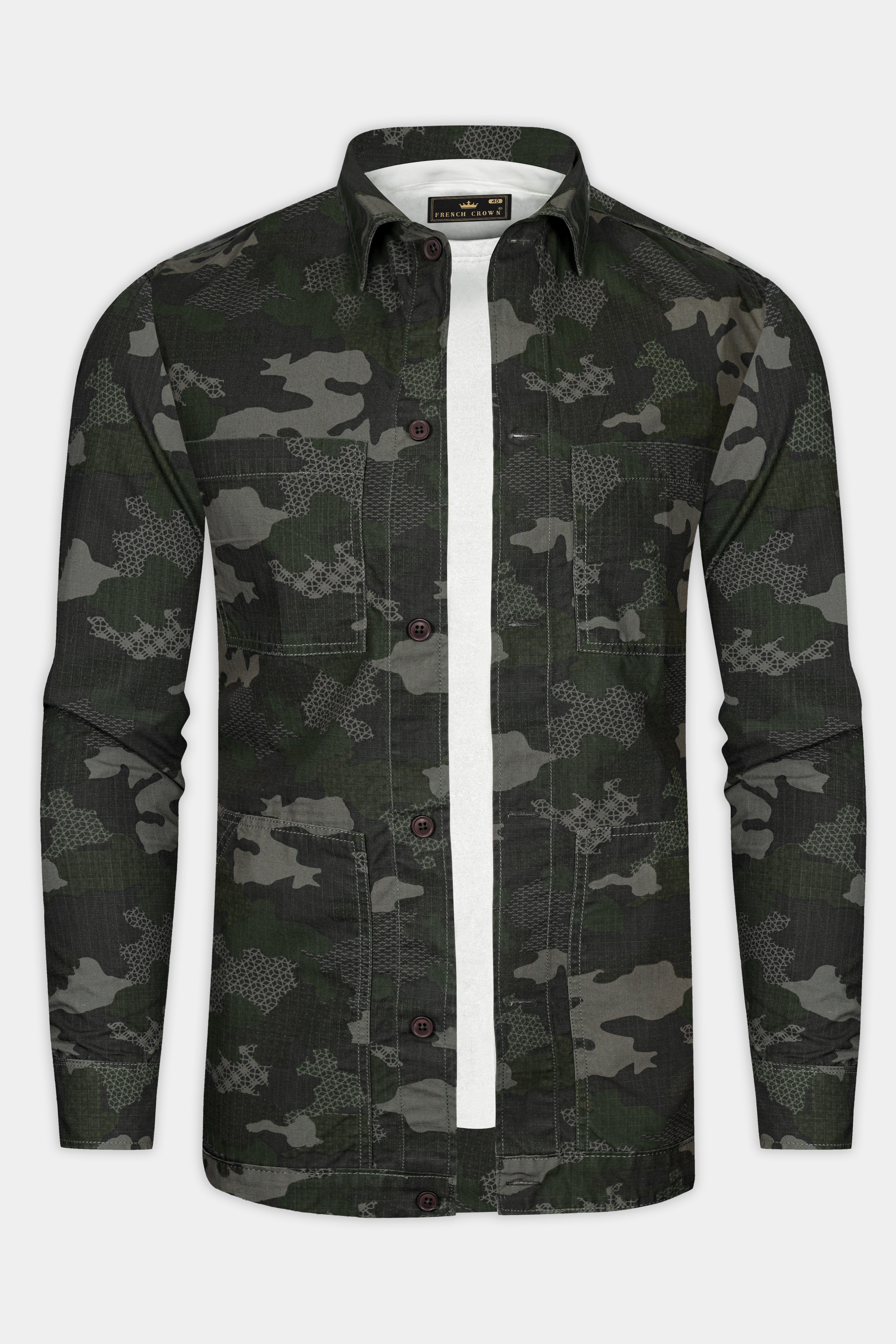 Brich Green And Filnt Gray Camouflage Military Prints Heavyweight Designer Overshirt/shacket