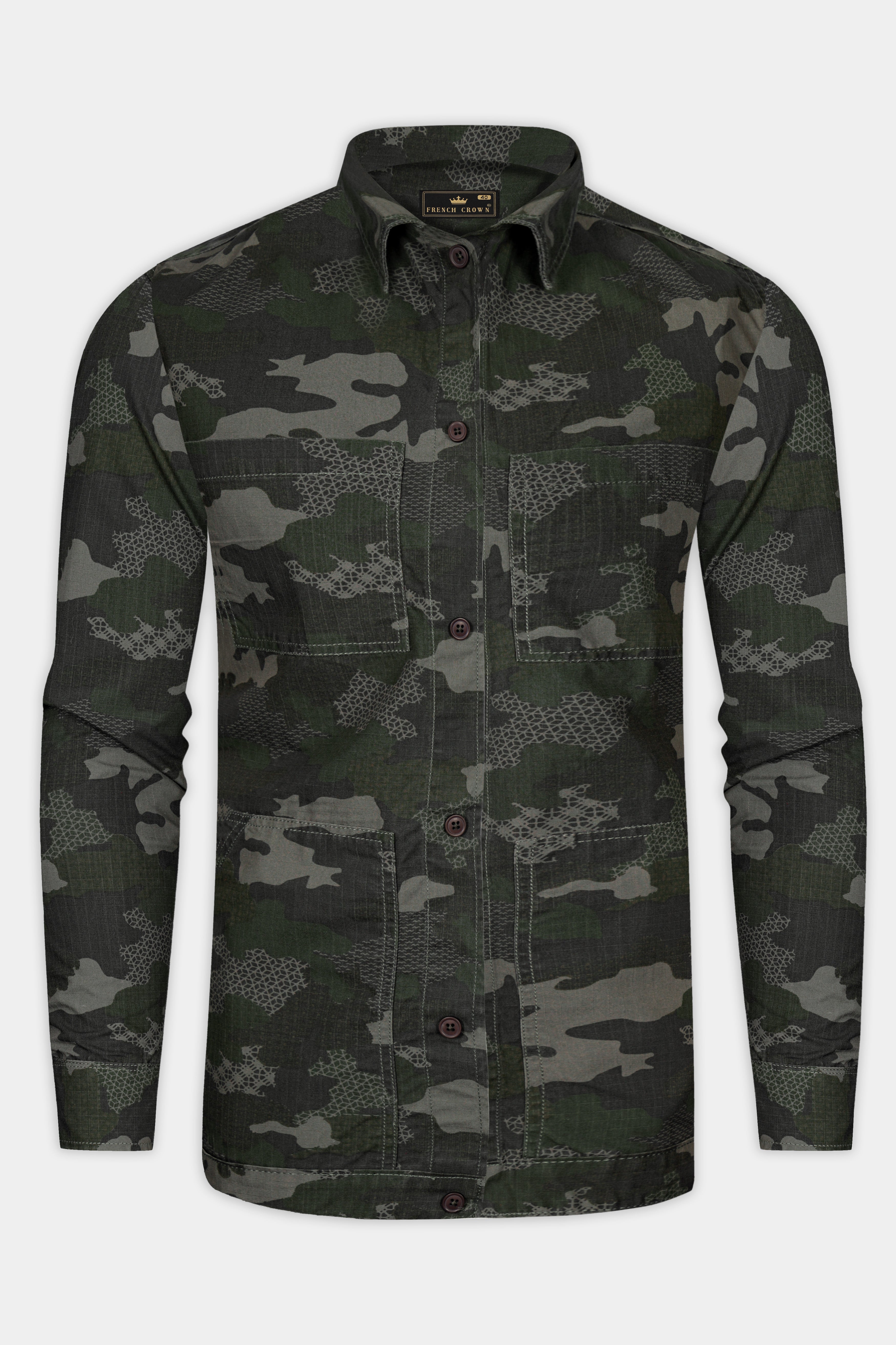 Brich Green And Filnt Gray Camouflage Military Prints Heavyweight Designer Overshirt/shacket