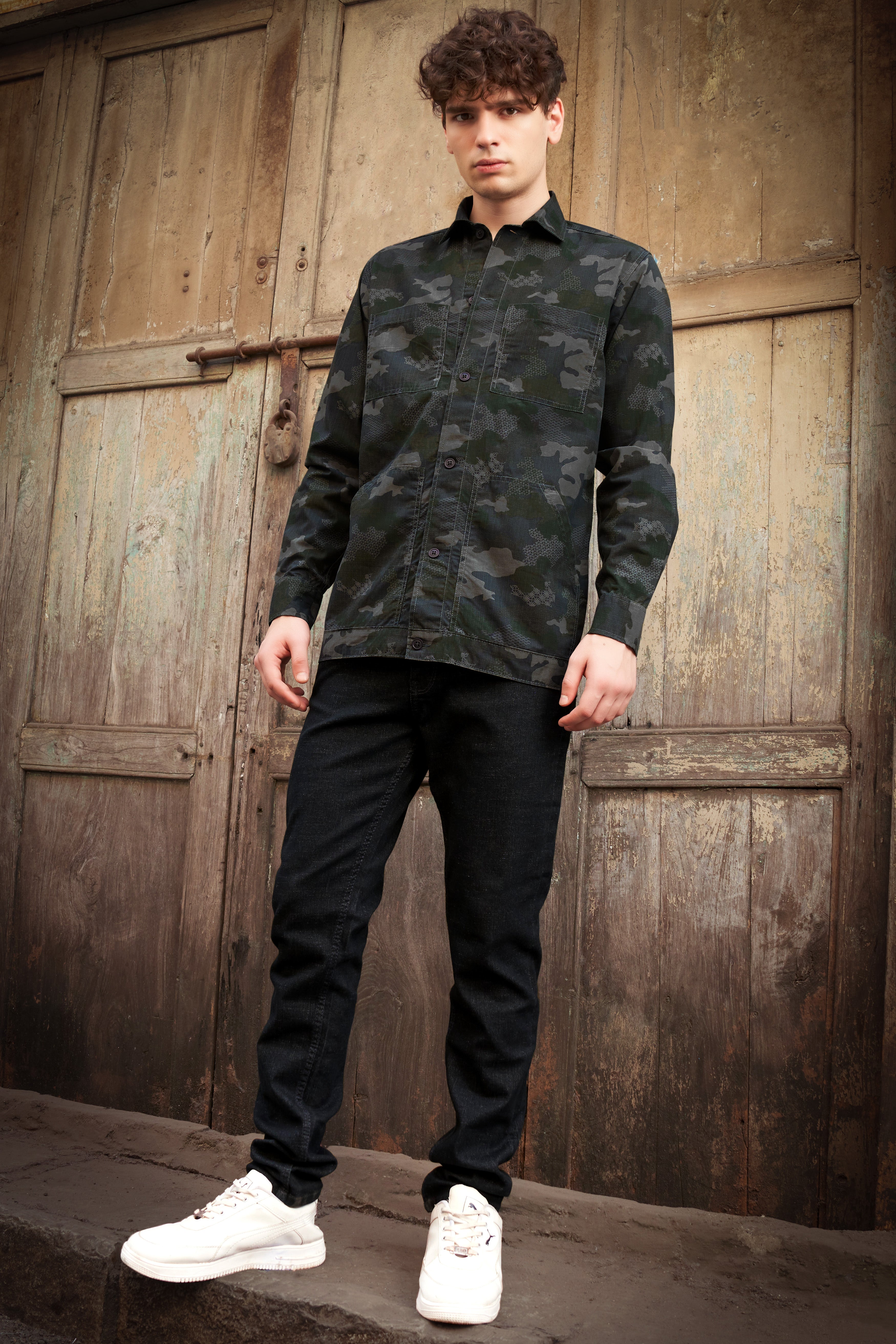 Brich Green And Filnt Gray Camouflage Military Prints Heavyweight Designer Overshirt/shacket