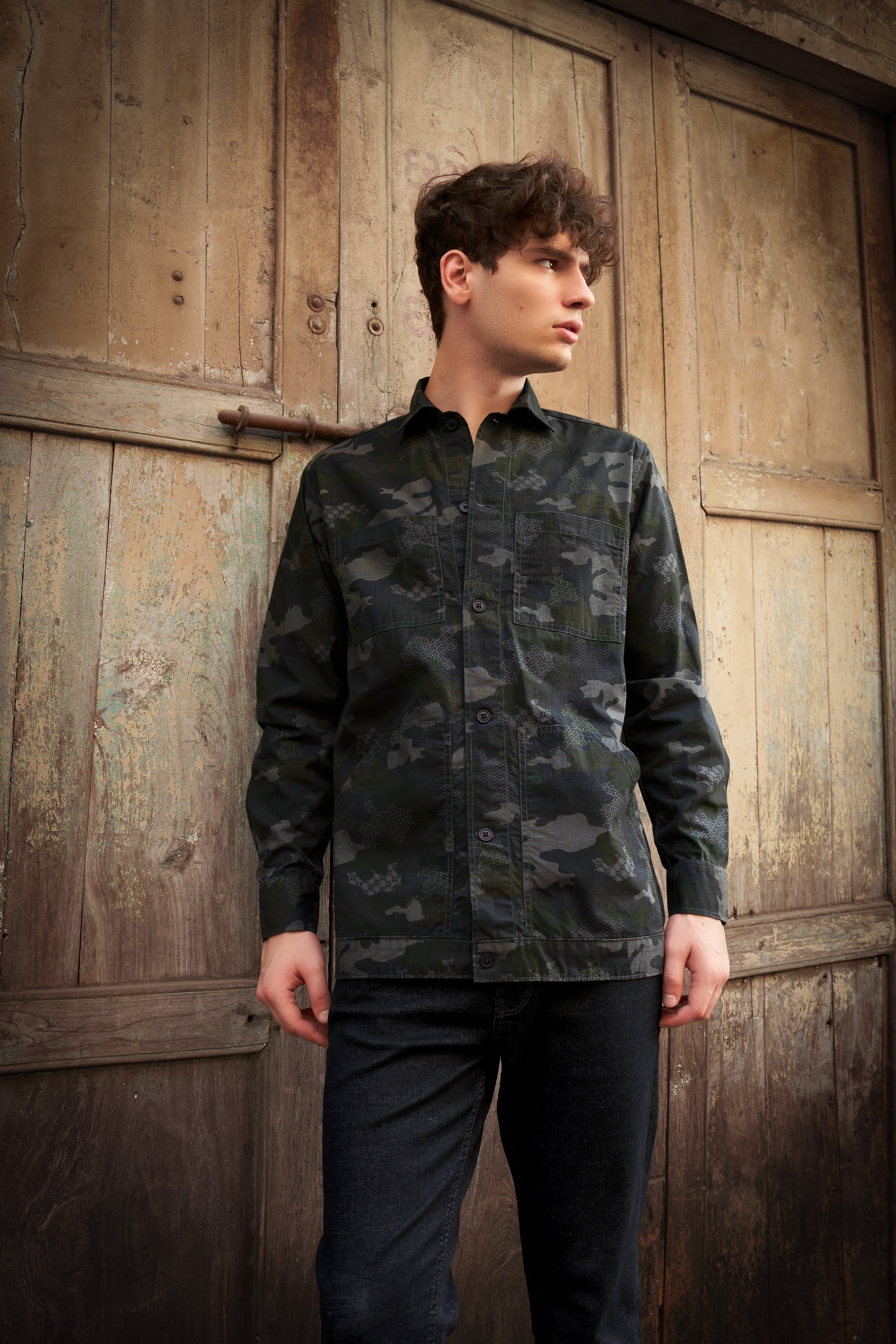 Brich Green And Filnt Gray Camouflage Military Prints Heavyweight Designer Overshirt/shacket