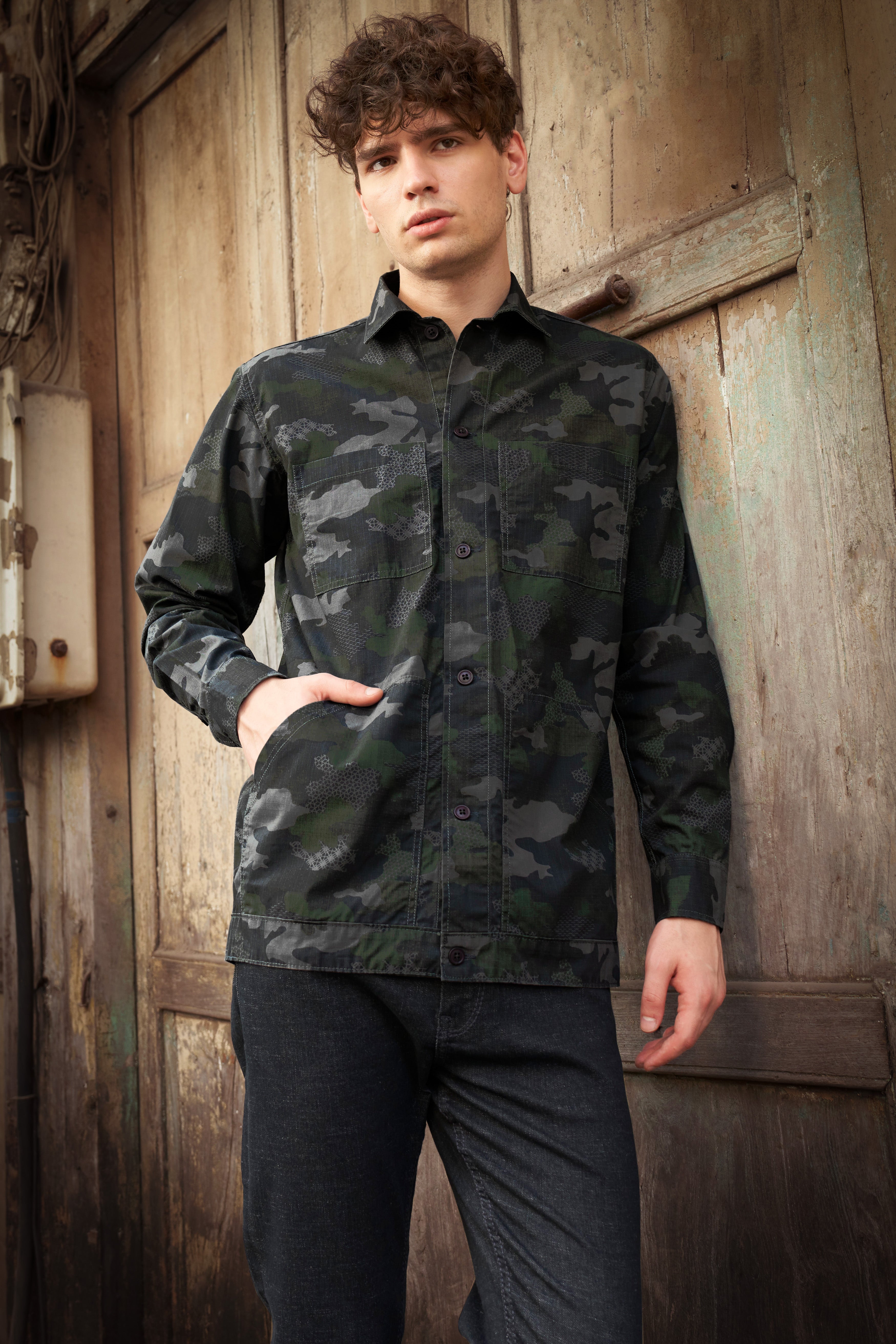 Brich Green And Filnt Gray Camouflage Military Prints Heavyweight Designer Overshirt/shacket