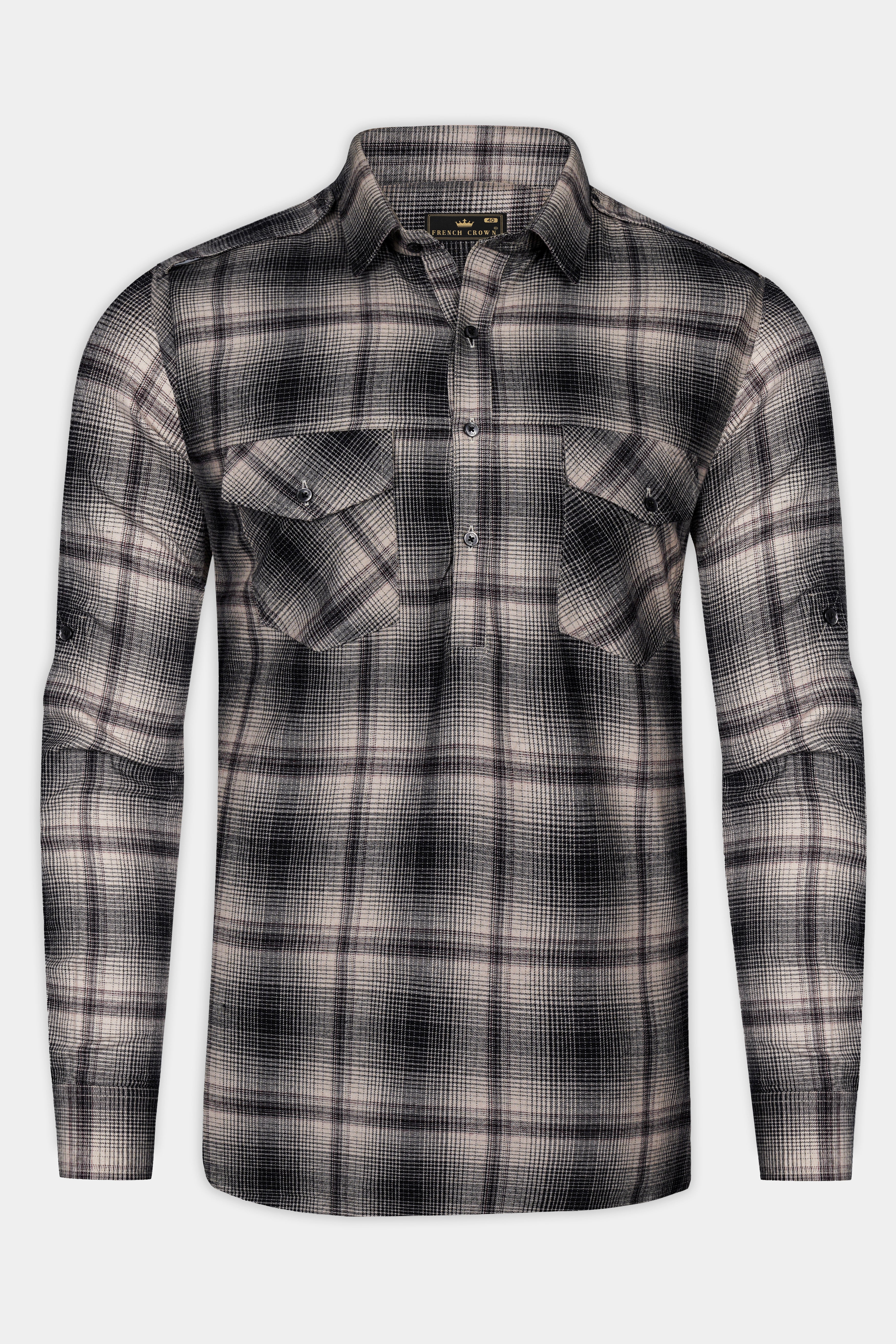 Iron cream And Jade Black Plaid Twill Premium Cotton Designer Shirt